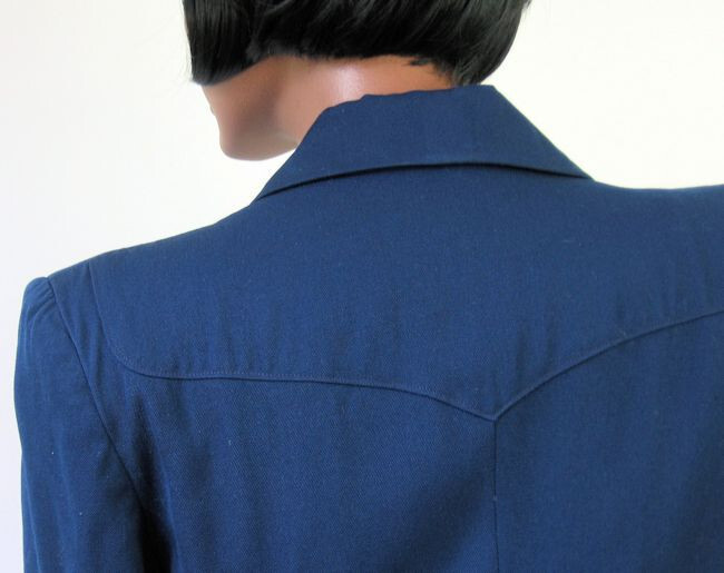 40s Gab Jacket Fit and Flare Navy Blue Vtg Strong Shoulder Nip Waist Rollman’s