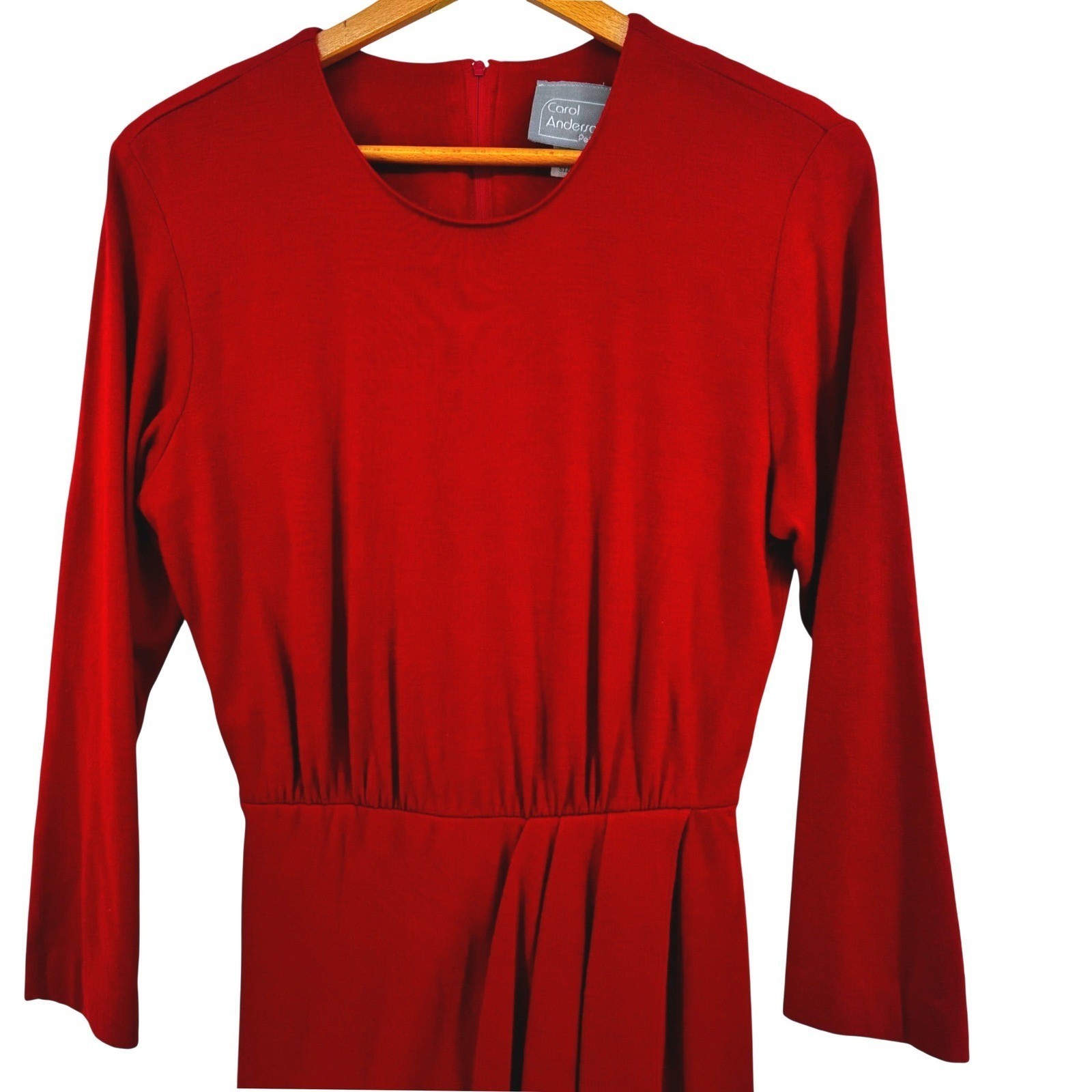 Carol Anderson Petite Red Wool Blend Belted Midi Dress Vintage Long Sleeve Sz 8