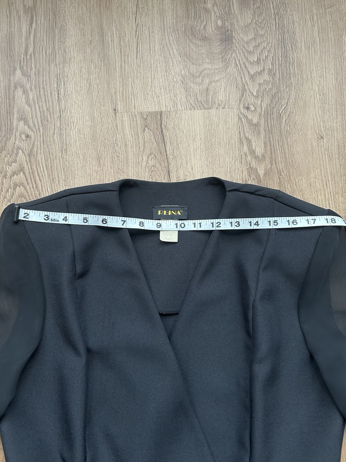 Vintage 90s Black Peplum Blazer Sheer Sleeve Minimalist Jacket