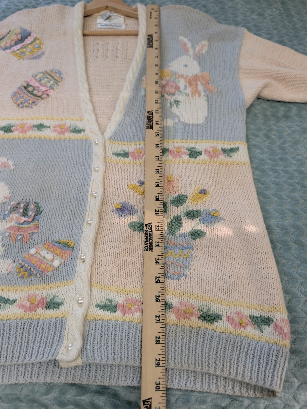 Vintage 90s Marisa Christina XL Sweater Hand Knit Cardigan Easter Bunny