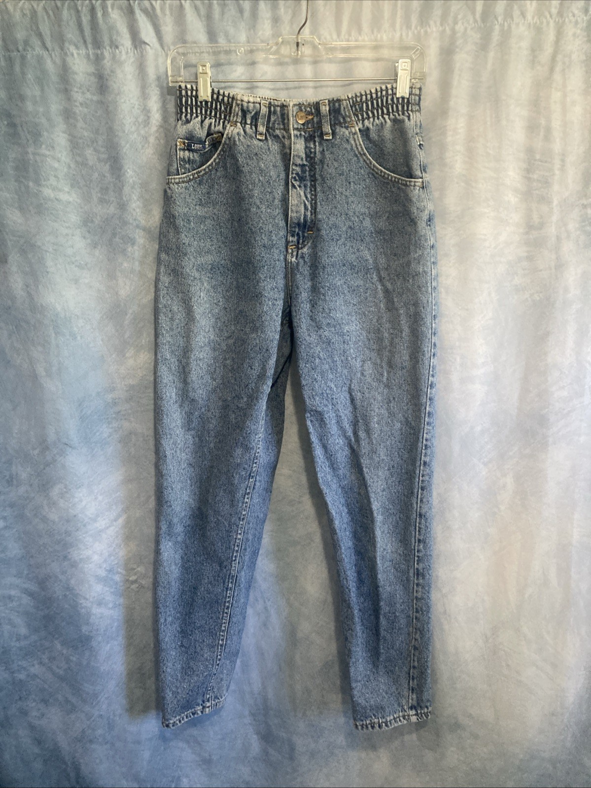 Vtg 80s Lee Jeans Women 8 High Rise Acid Wash Mom Elastic Waist Tapered 350-5944