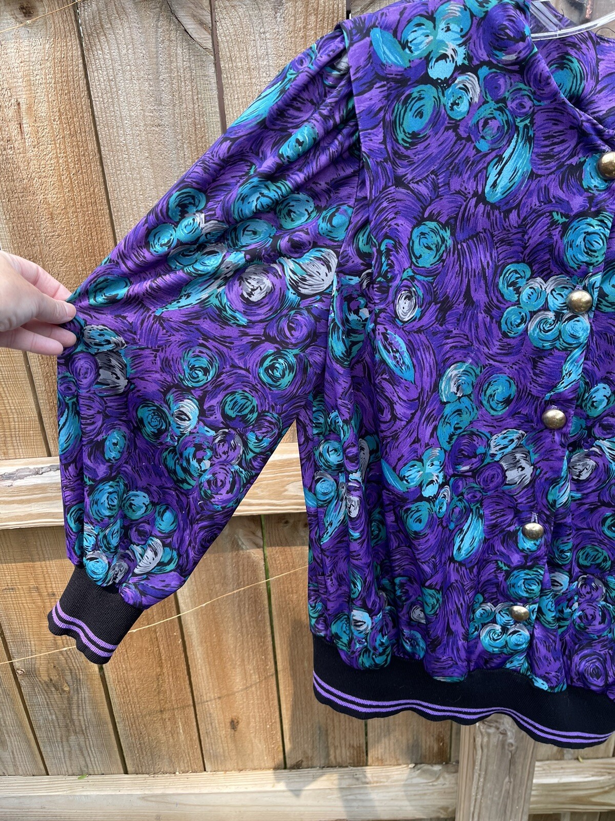 Vintage 80’s Grandmacore Blouse Floral Gold Buttons M