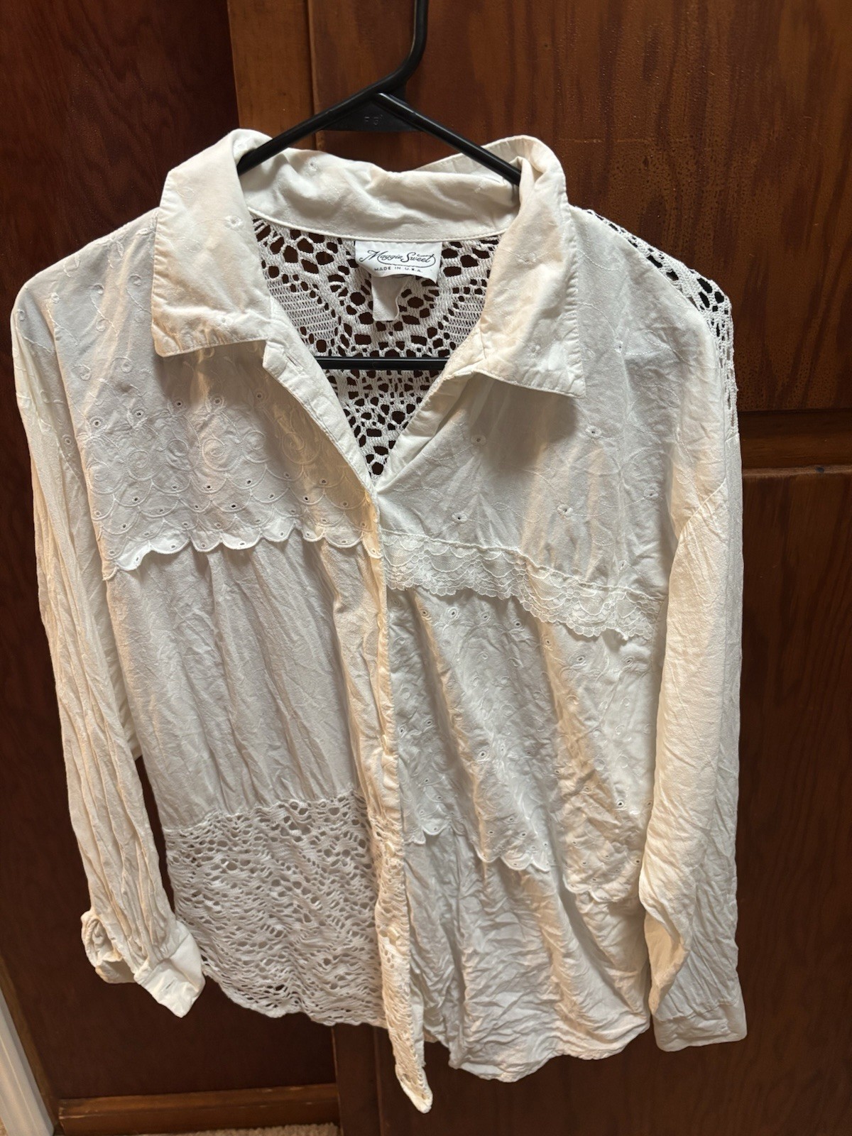 Vintage Size Medium White Maggie Sweet Top Crochet And 100% Cotton Made In USA