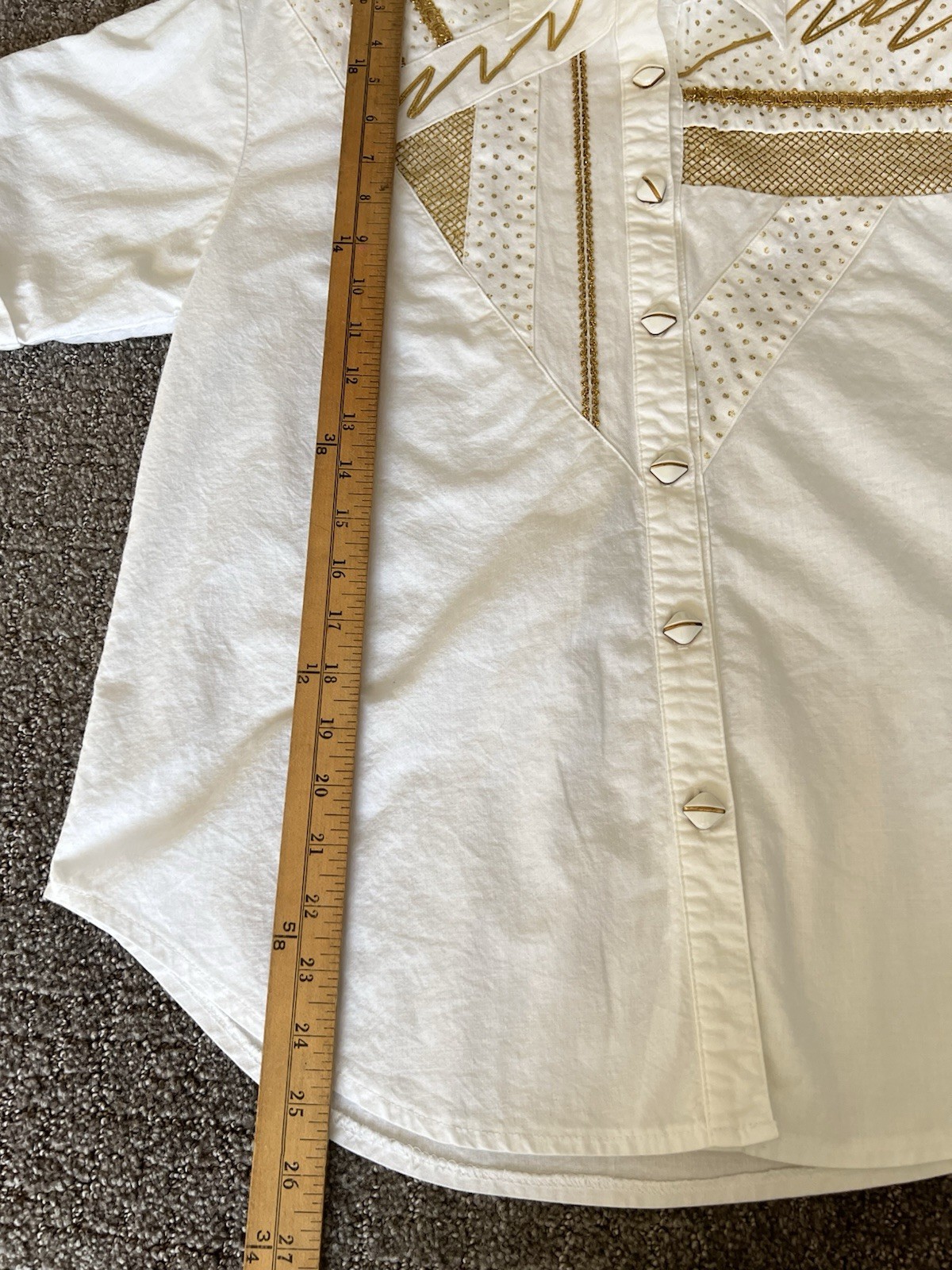 Vintage City Girl Nancy Bolen Western Shirt White Gold Embroidery Size 12 USA