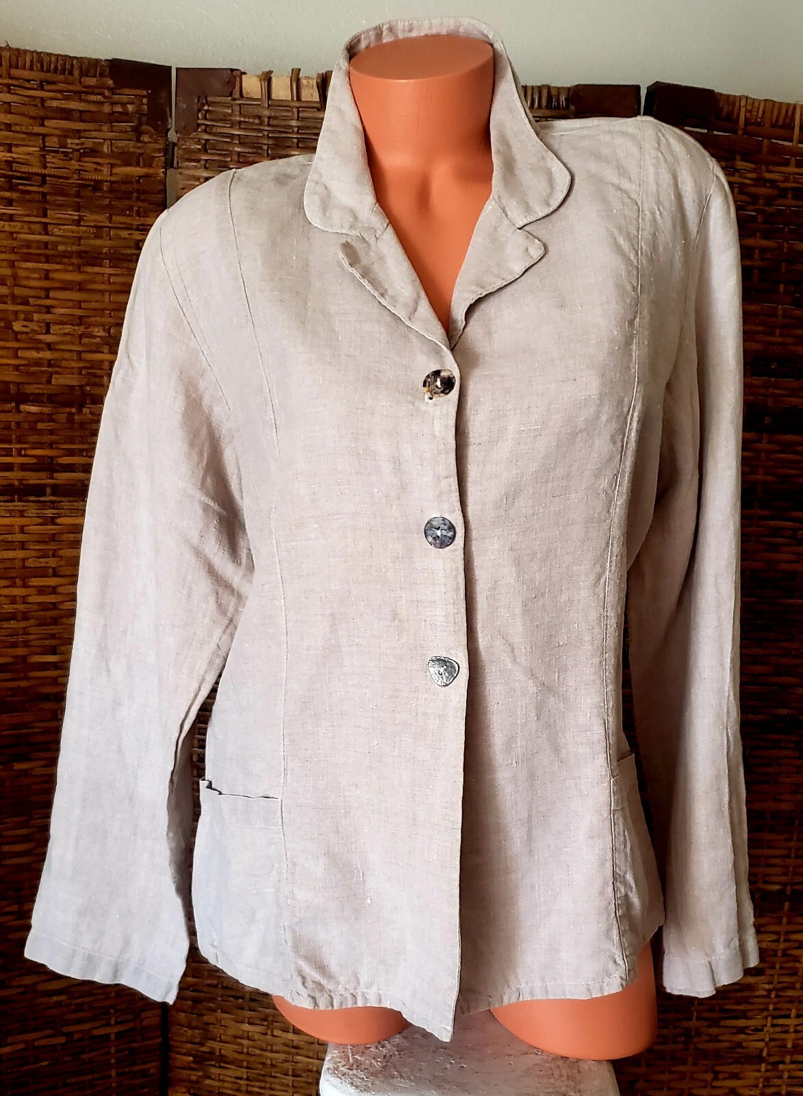 Via Vai Linen Shell Button Up Secretary Office Blouse Top Shirt Blazer Sz L