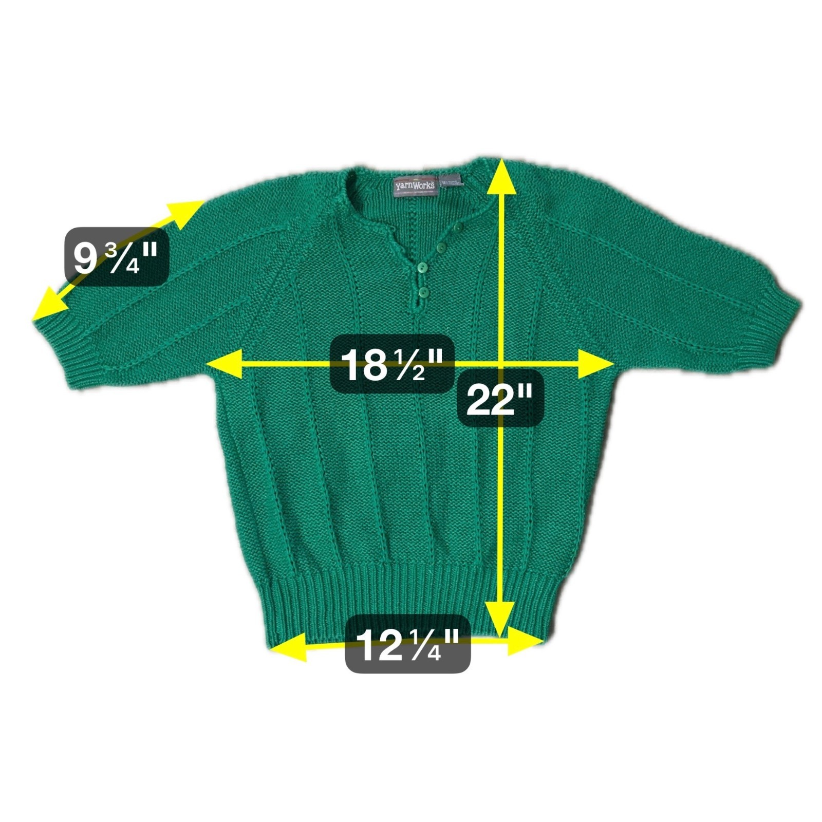 Vintage Green Knit Sweater Medium Short Sleeve Hong Kong Yarnworks 1980s Retro