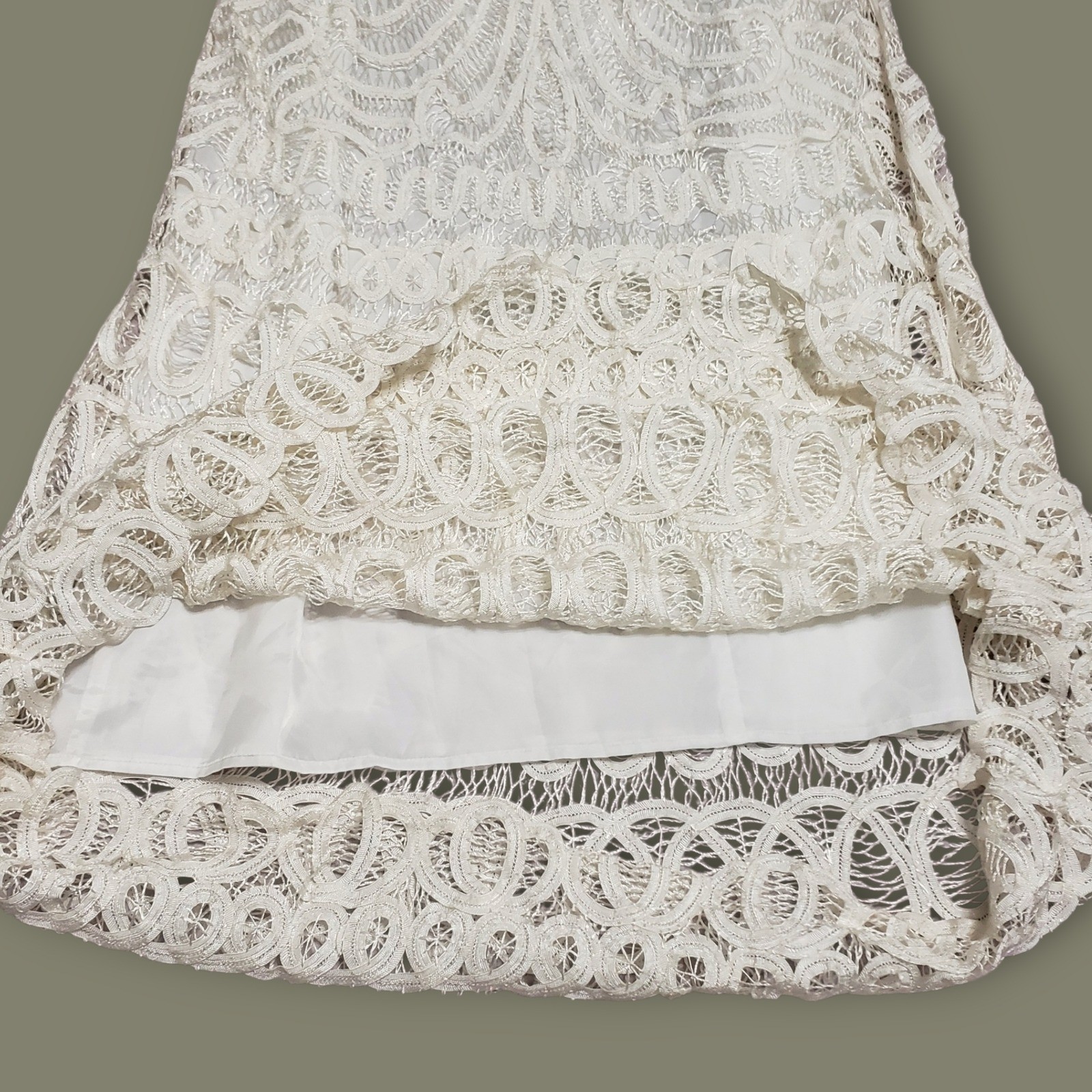 VTG Plaza South Ivory Crochet Lace Maxi Dress Sleeveless Wedding Event Size 14