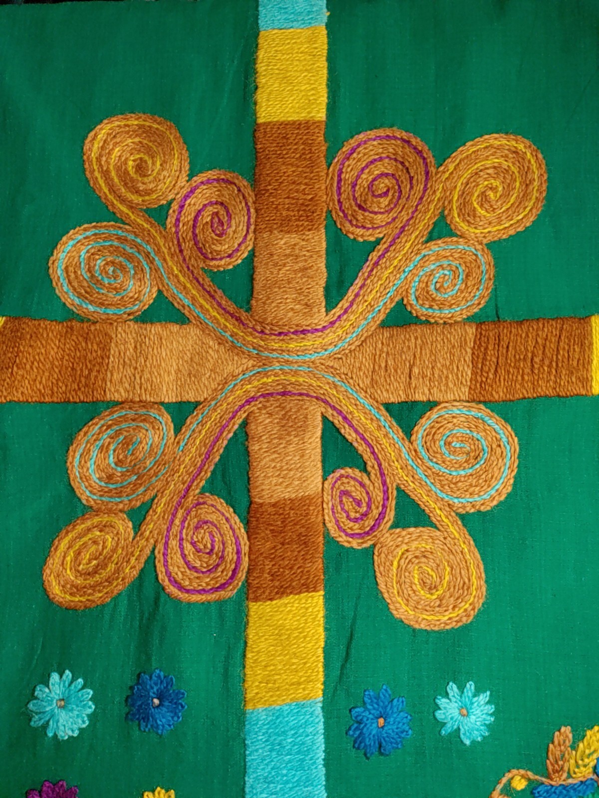 Handmade One Of Kind Embroidered Skirt Long, Size S, Green Turquoise Color.