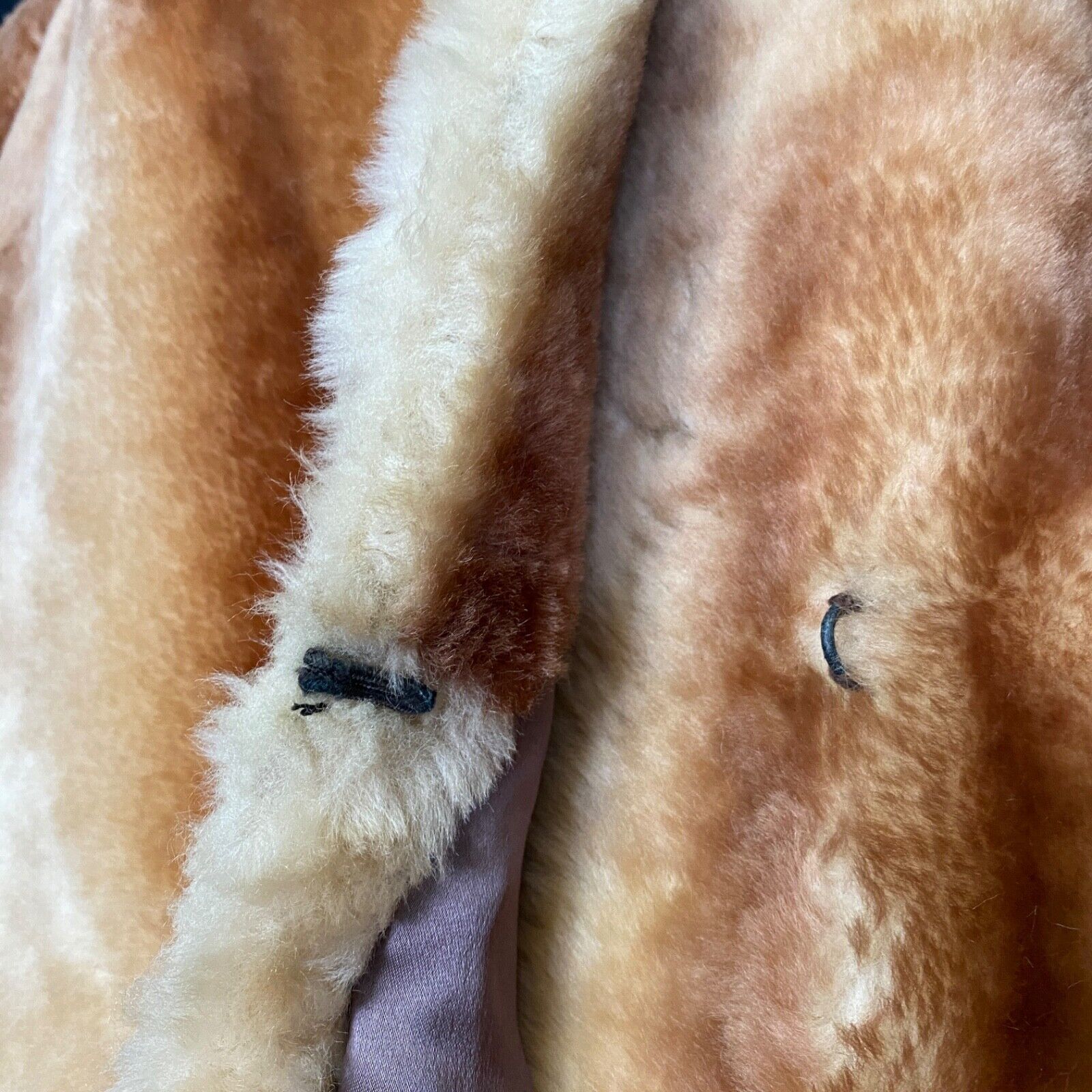 Vintage 1950s heavy genuine fur sheepskin shearling brown striped winter S