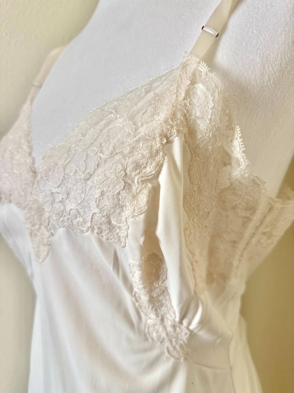 Vintage 1960s Sleeveless White Lace Nightgown or Slip In Cream With Lace Detail