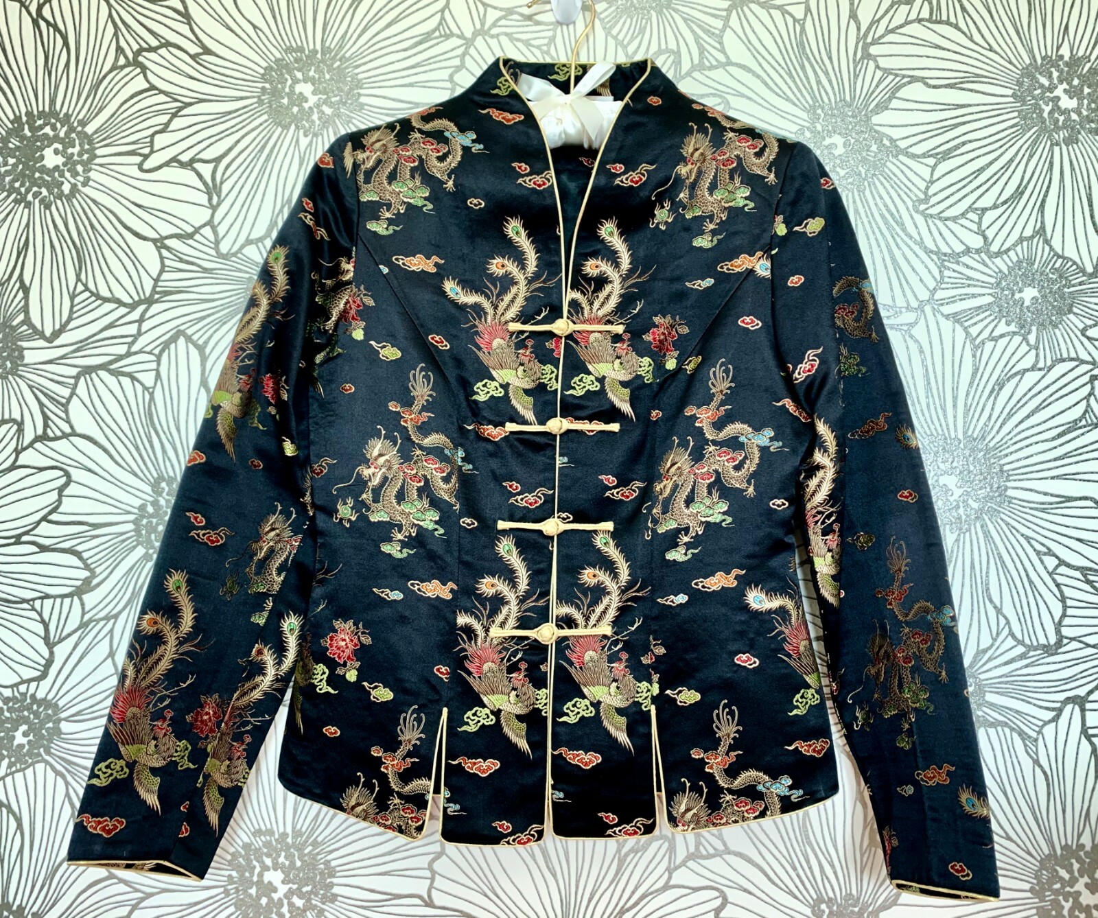VINTAGE Chinese 100% MULBERRY SILK Embroidery Cheongsam BLAZER Brocade JACKET