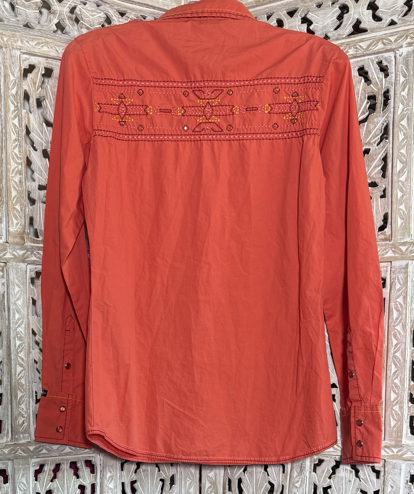 Vintage Cowgirl Up Women’s Western Shirt Pearl Snap Embroidered Rhinestones L/S