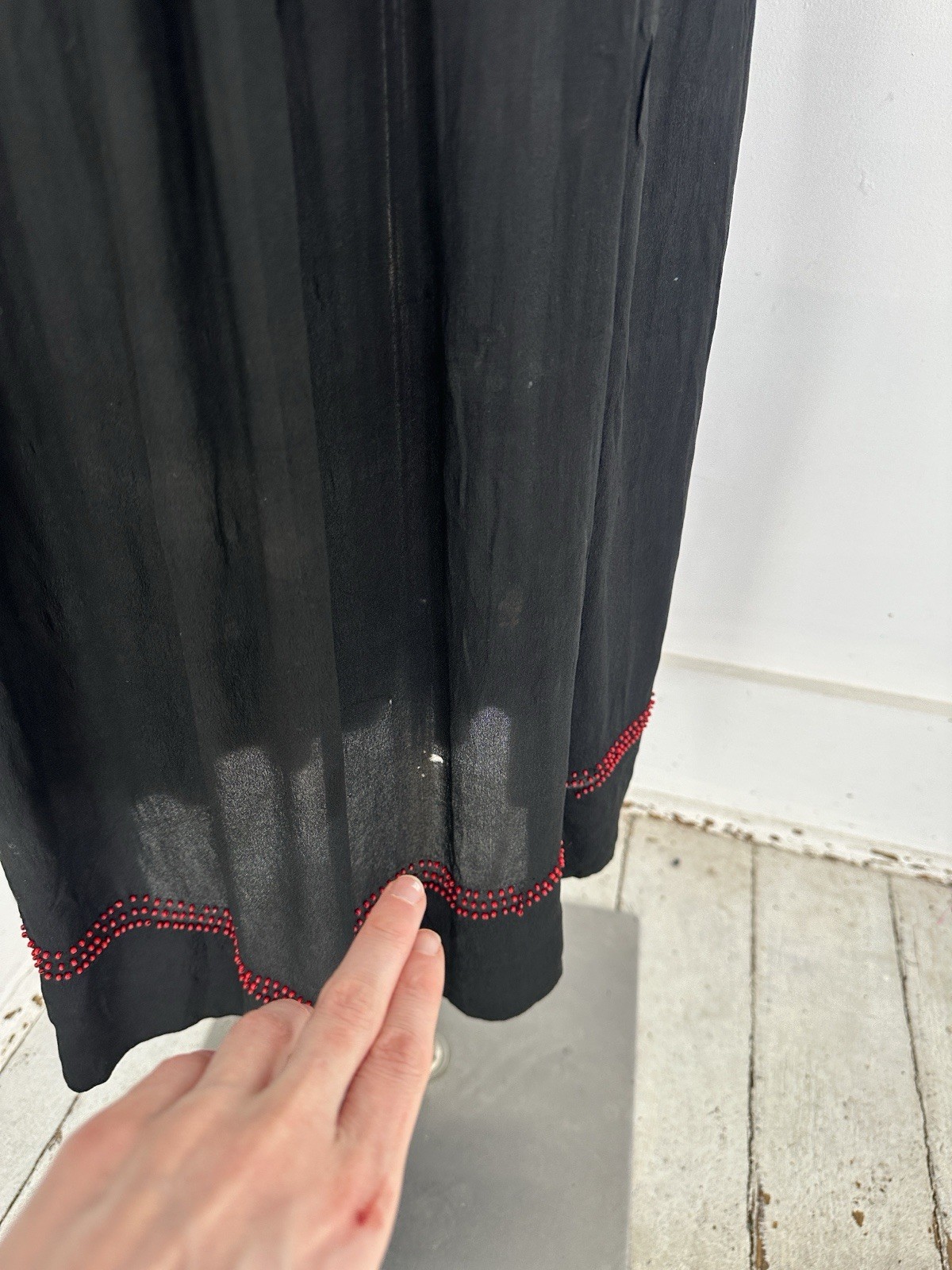 Antique Edwardian Black Silk Chiffon Beaded Dress