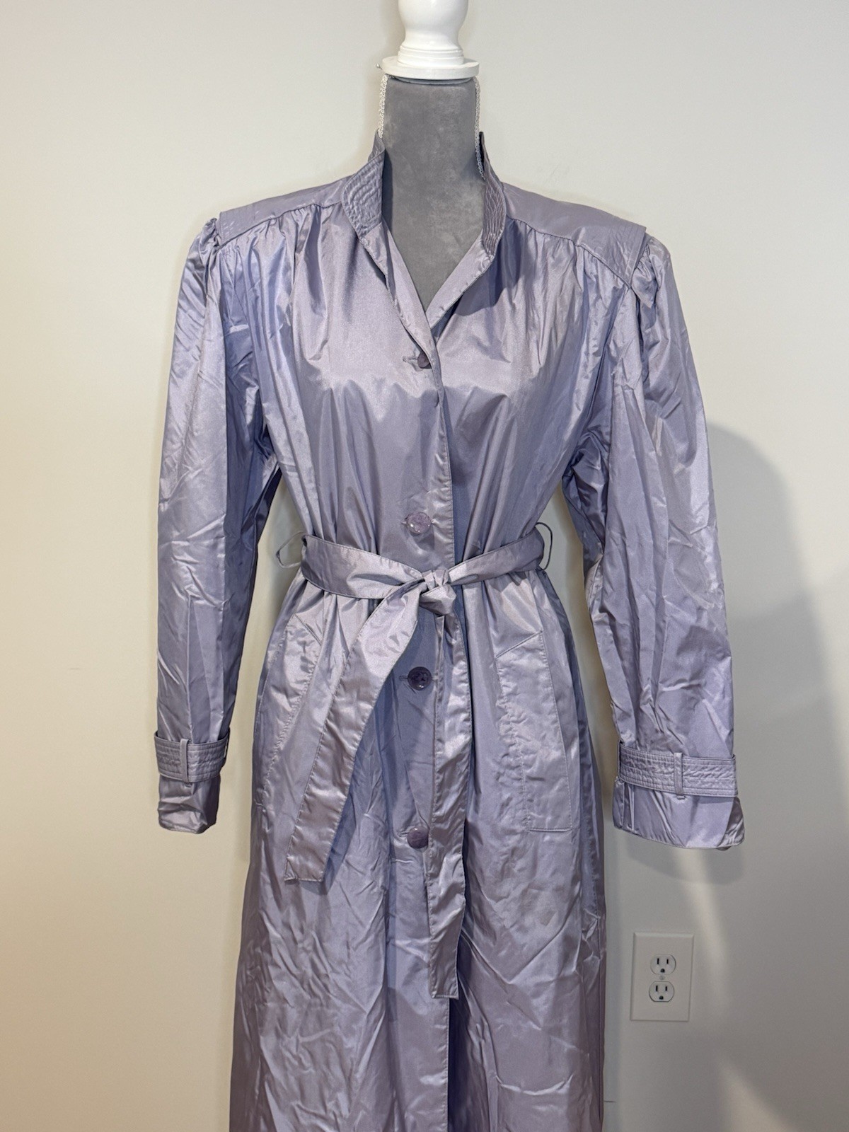 Vintage 80s Trench Coat Lightweight Nylon Women’s Rain Jacket Purple Metallic 10