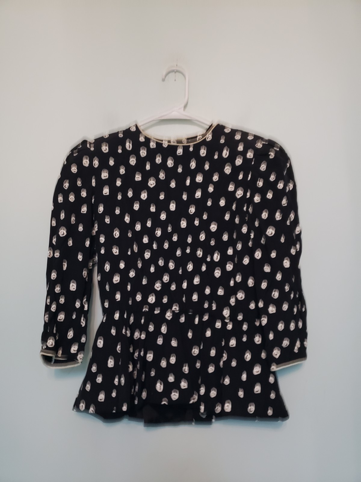 VTG SL Petites Womens 6P Blouse Retro Peplum Puff Shoulder 80’s Polka Dot Button