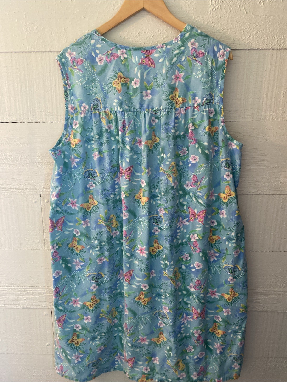 National Muumuu House Dress Vintage Boho Cottagecore Blue Floral Butterfly 2X