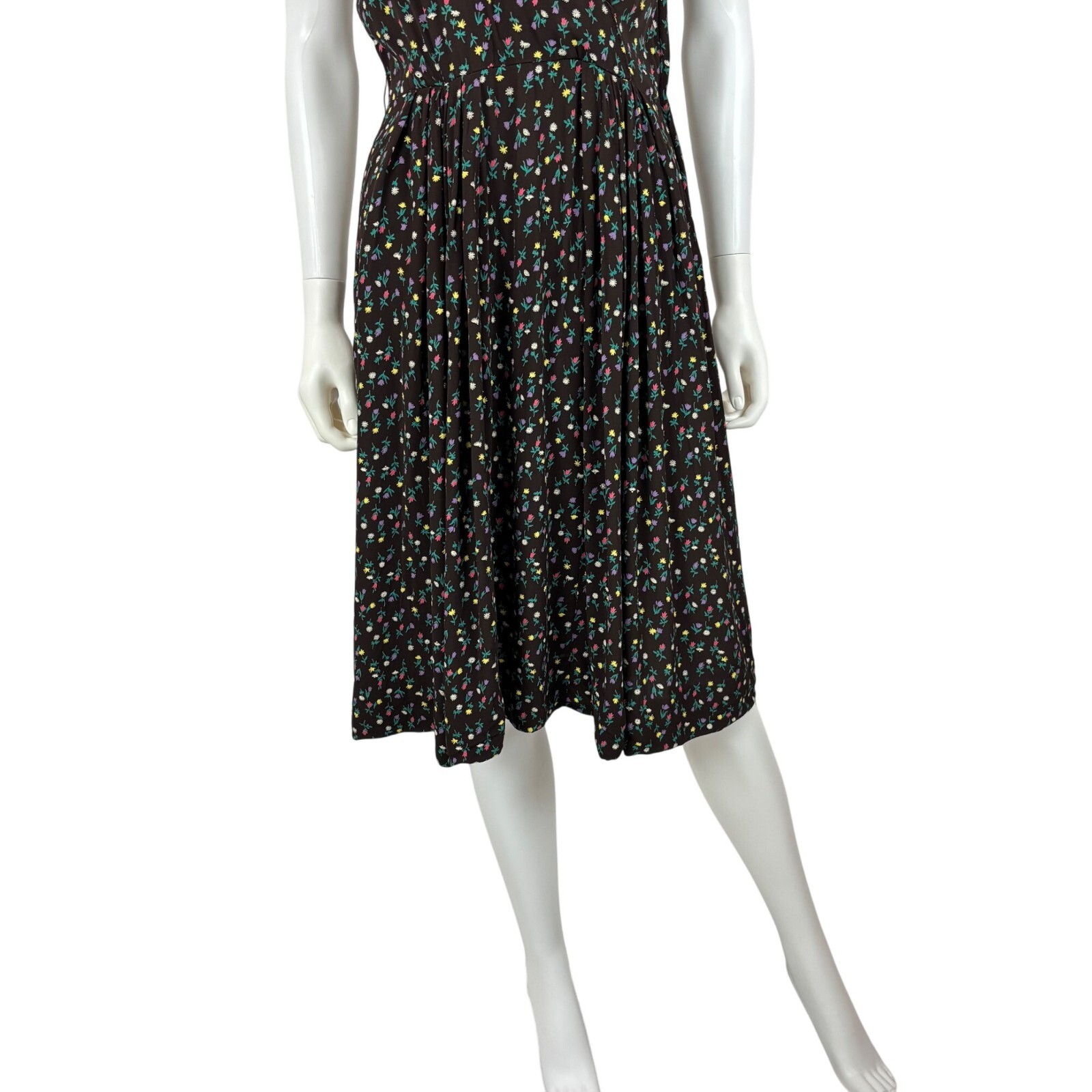 Vintage 40s Floral Dress Womens Small Rayon Daisy Print Surplice Neckline
