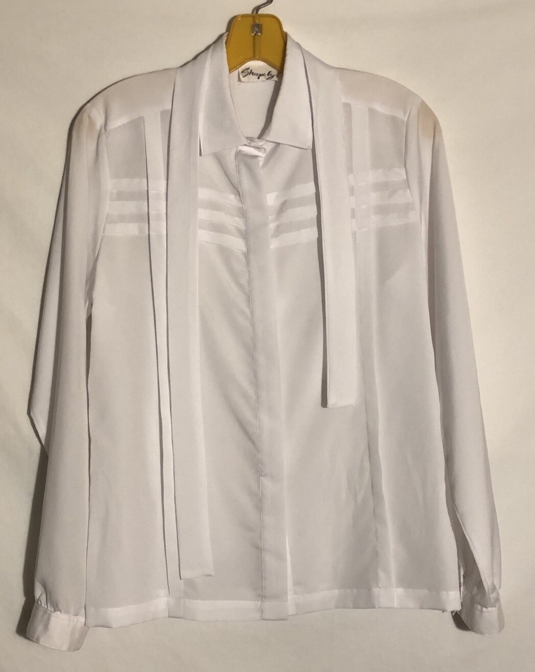 Vtg Shapely Womens 12 Sheer White Long Sleeve Button Up Blouse Neck Tie