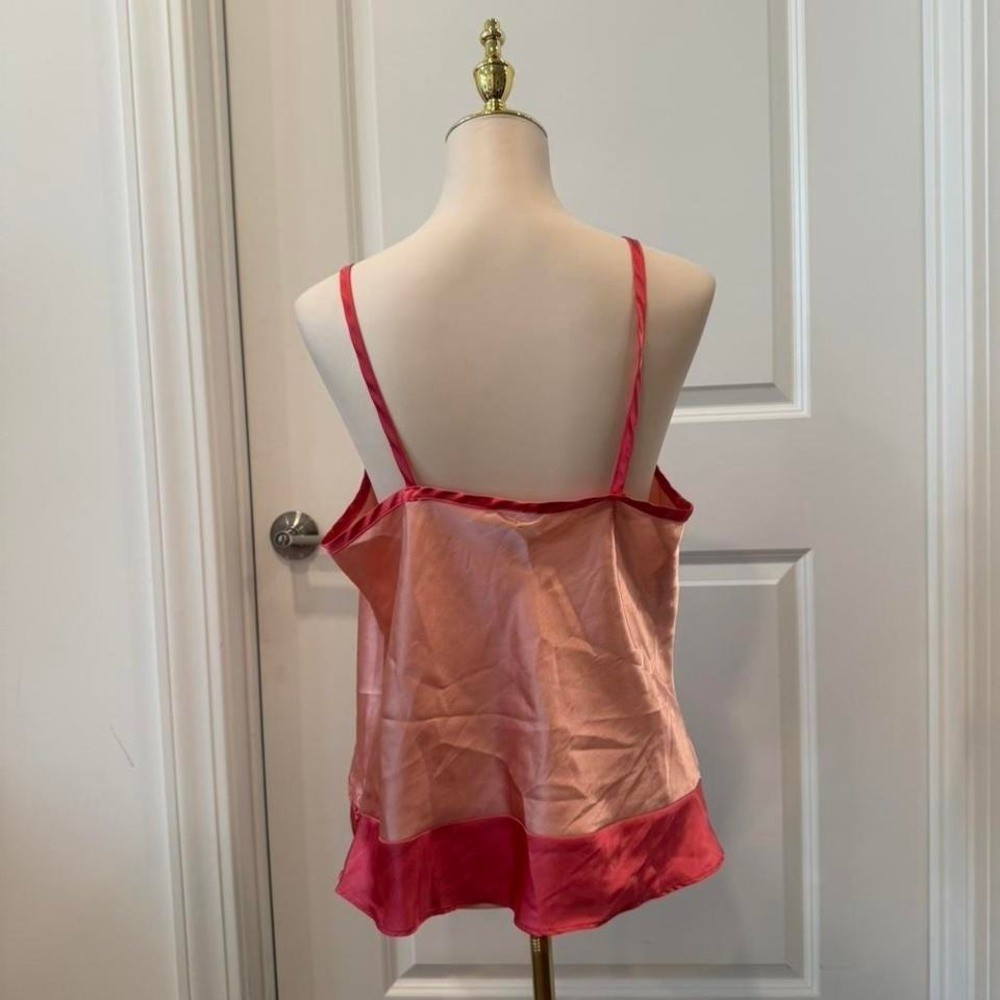 Y2K Secret Sleepwear Pink & Red Satin Cami Top Floral Embroidery Contrast Trim L