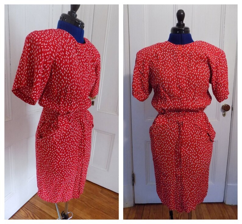 Vintage 80s Does 40s Red & White Maggy London by Jeannene Booher Dress W22-26