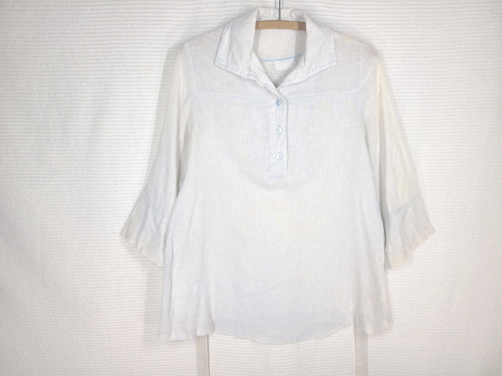 Vintage 70s Gauze Boho Top 100% Cotton Light Chambray Blue Tie Back Medium