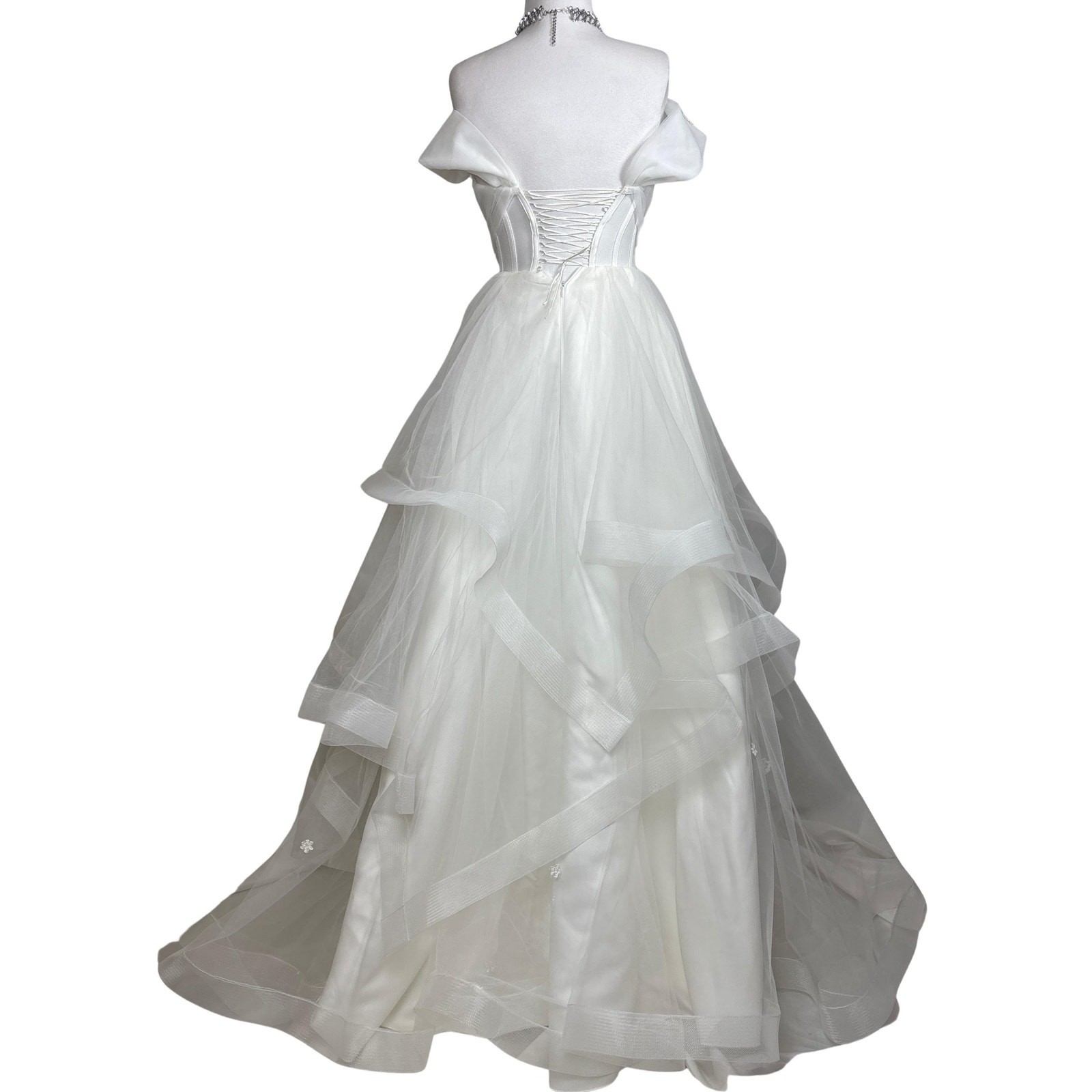 Vintage Ivory Bridal Gown Lace Up Back Off Shoulder Wedding Dress Fairycore