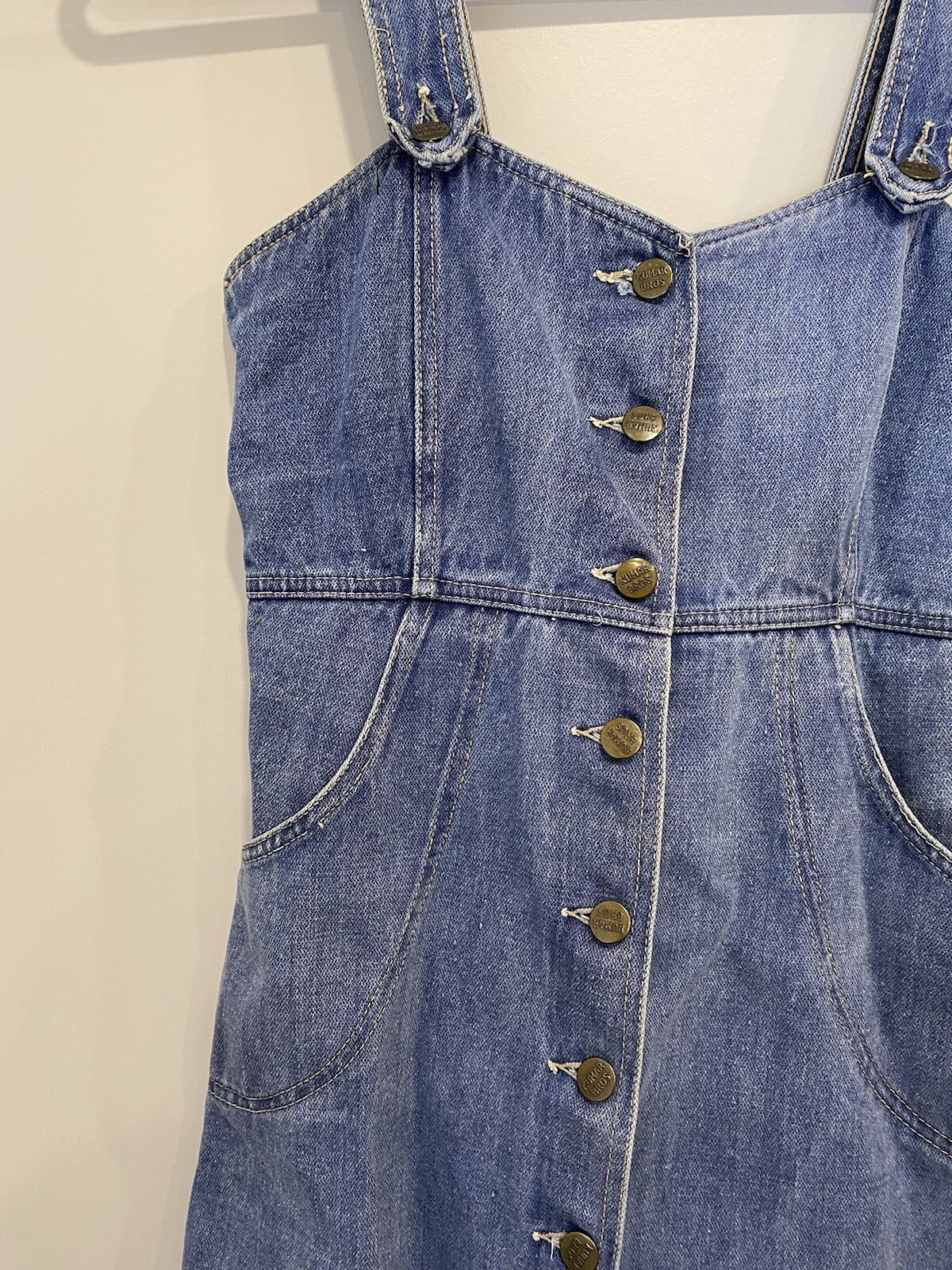 Vintage 70s/80s Kumar Bros Denim Jumper Overalls Dress Midi Rigid Denim Rare