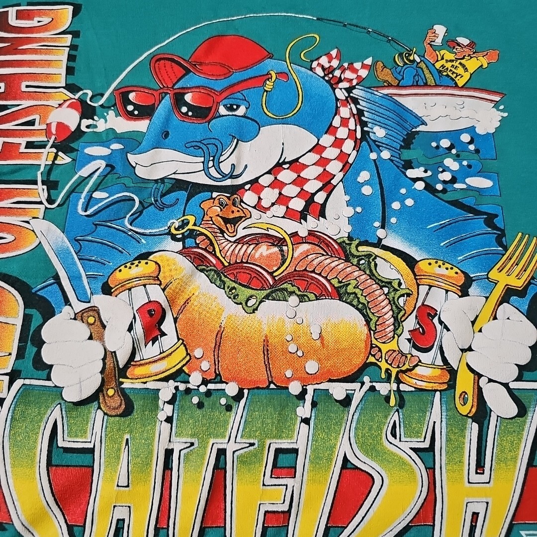 Vintage Single Stitch Florida Screen Stars Best Size XL Fishing Hooked Catfish