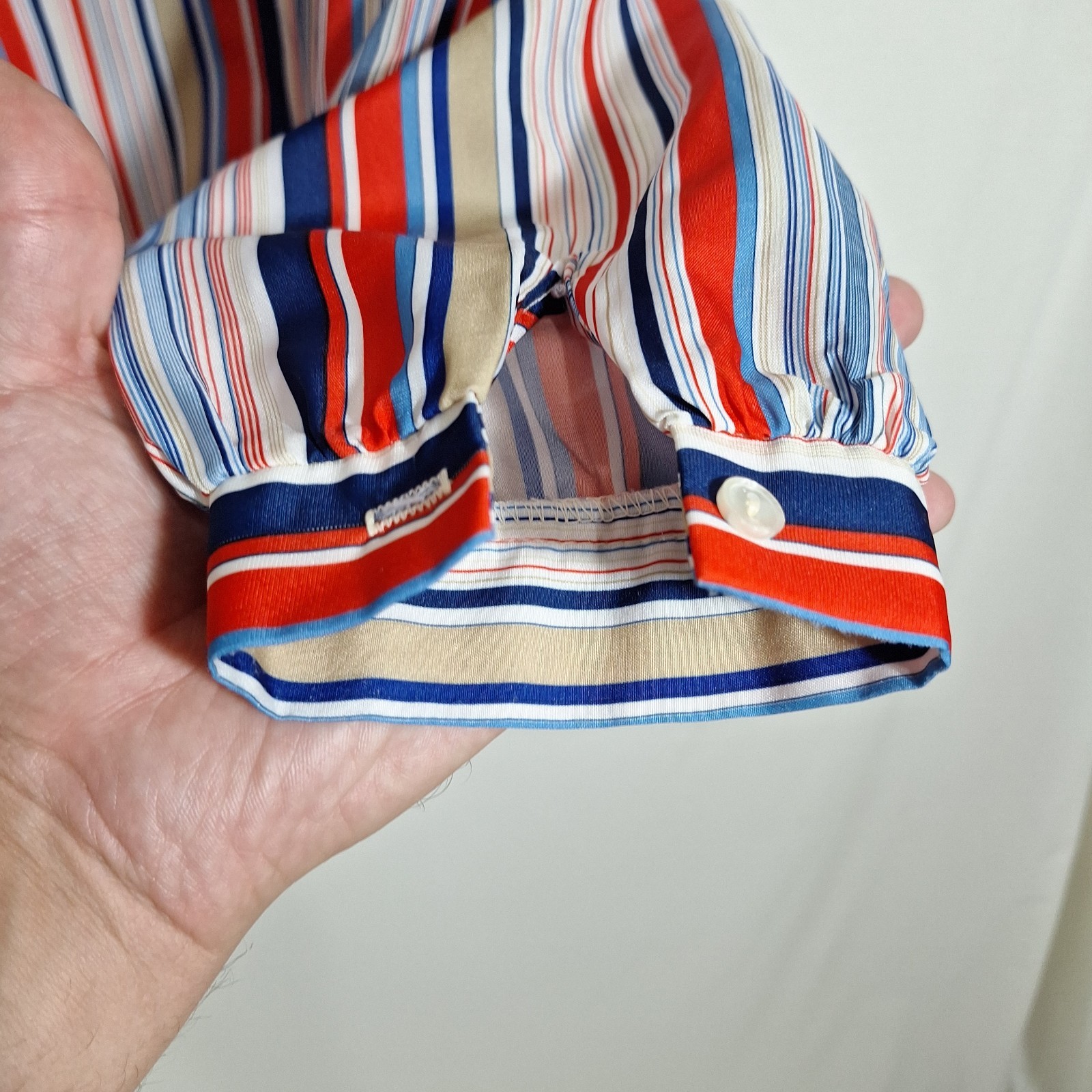 Vintage 70s Loubella Extendables Striped Tie Front Blouse Shirt XL 1X Retro