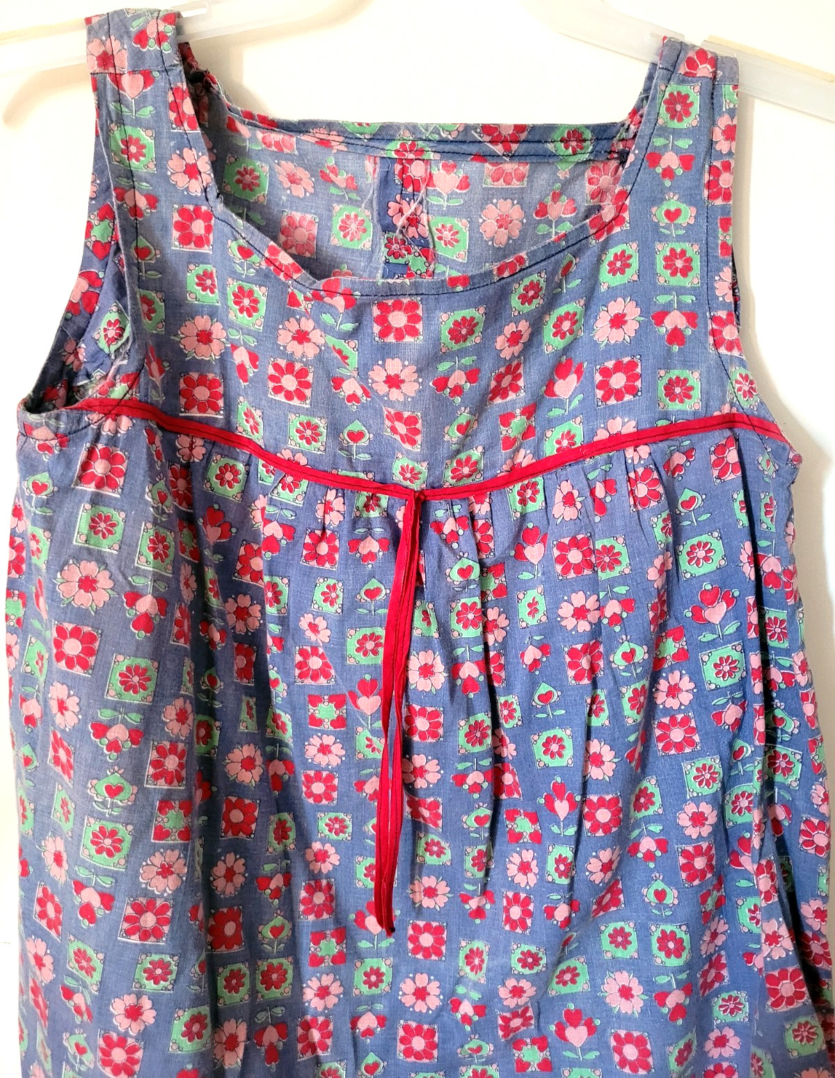Vtg Maternity Hand Sewn Blue Floral Print Loose Tank Top S/M SZ 10? Unbranded