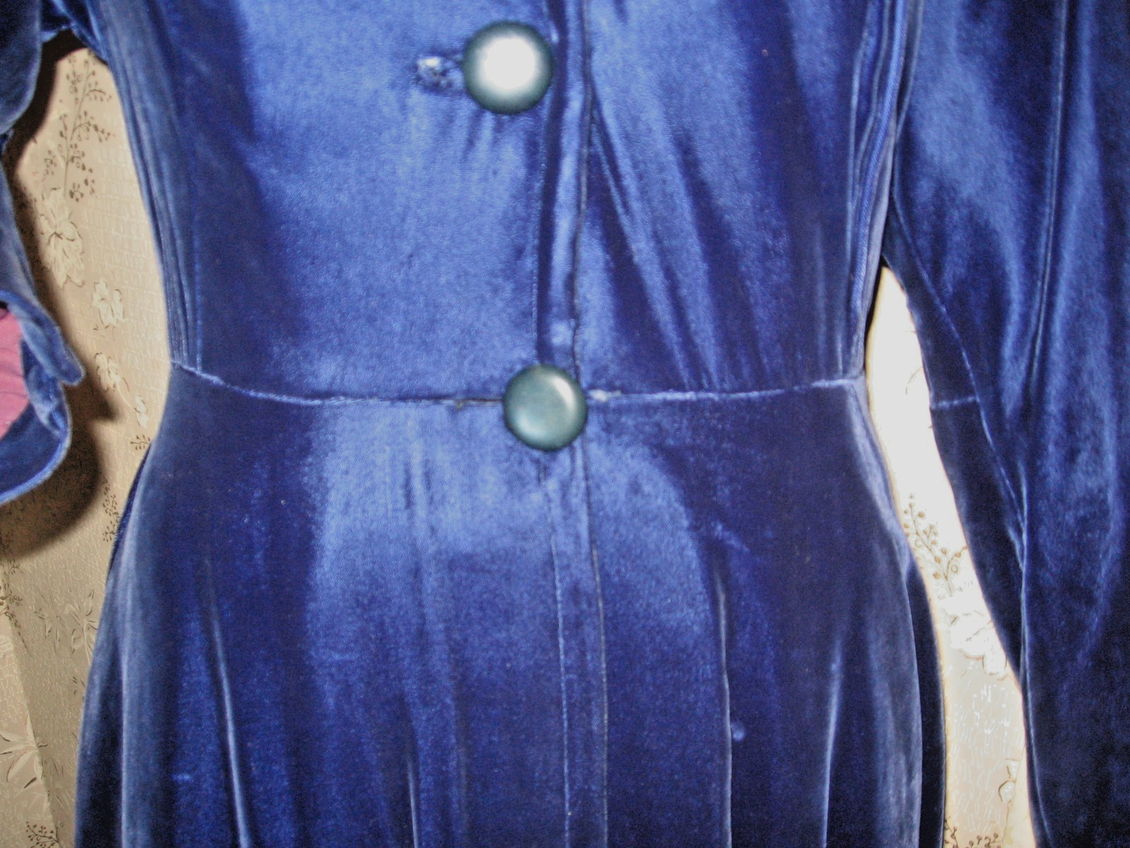 VINTAGE 1940 ART DECO BLUE VELVET PRINCESS DRESS/OPERA COAT -DRY CLEANED