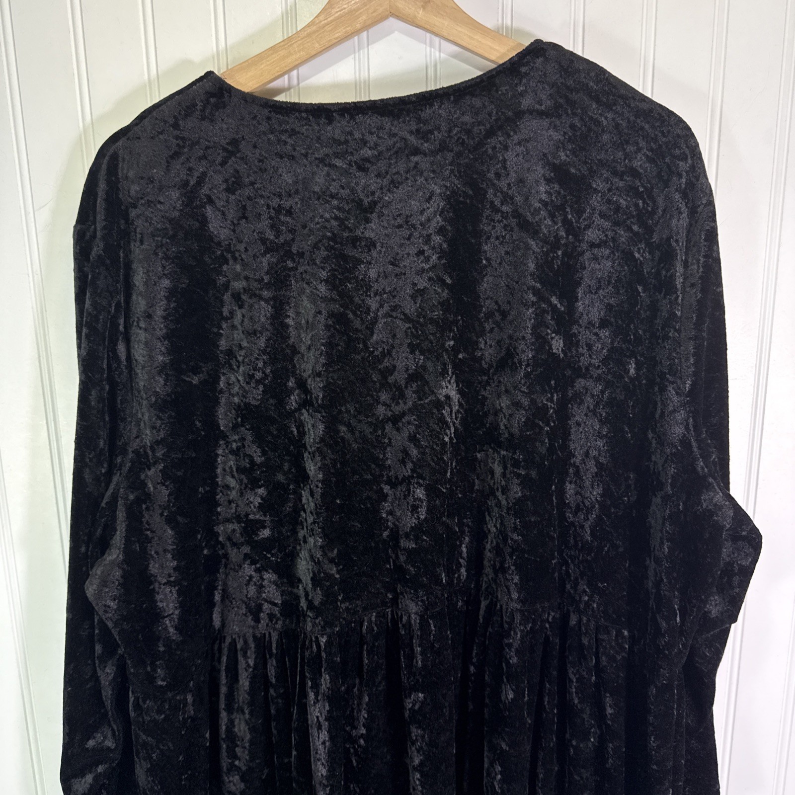 Vintage Brett Alixander Crushed Velvet Dress Size 24 WP Black Button Midi
