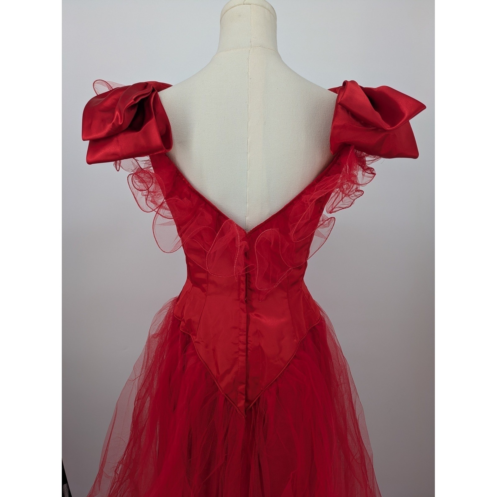 Mike Benet Formals Gown Red Womens Vintage 10 Modern 4 Tulle Satin Bow 80s Dress