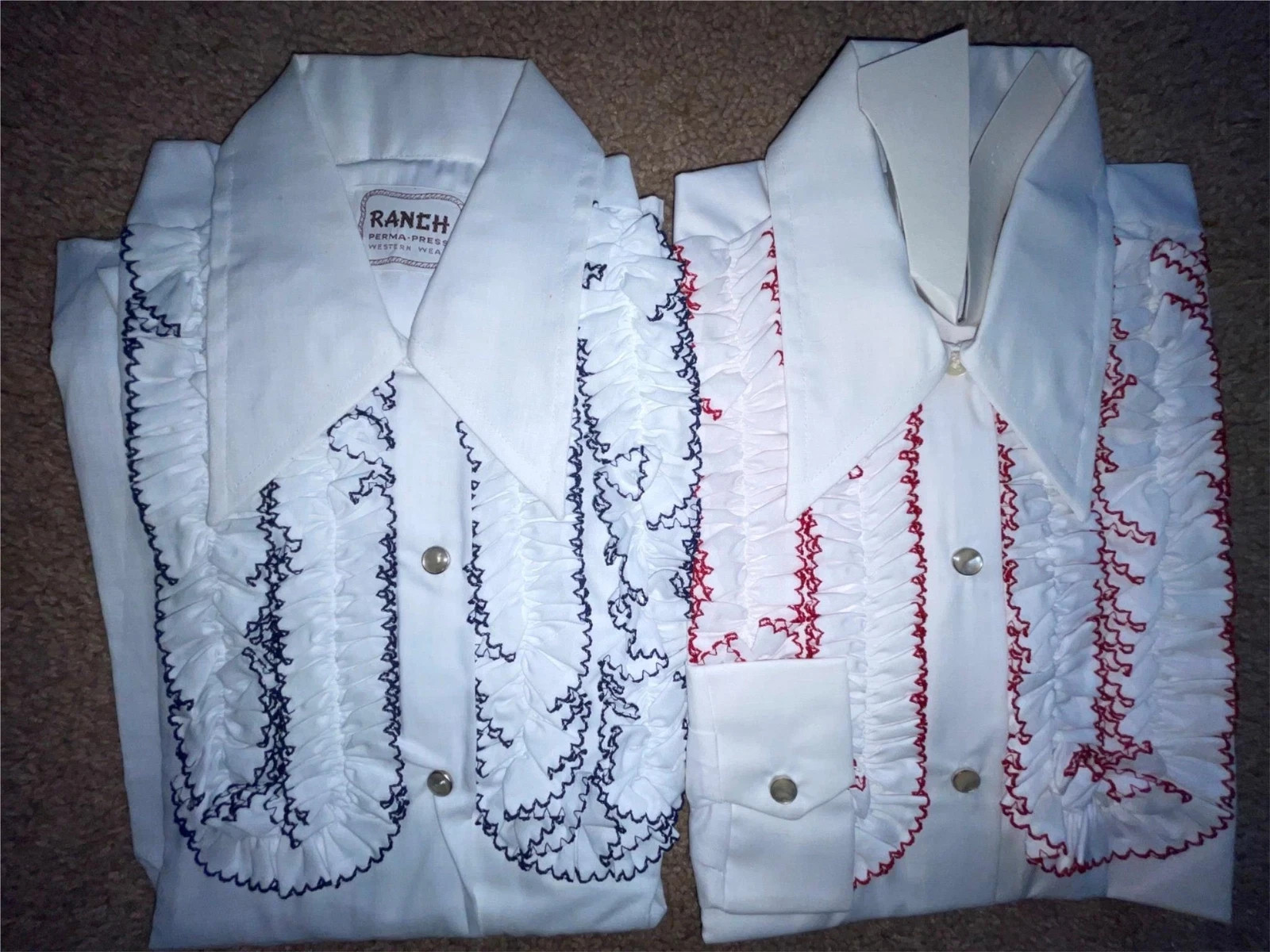 VTG 70S NEW WOMENS 36 RUFFLE RED BLACK WHITE WESTERN COWBOY RANCH SHIRT