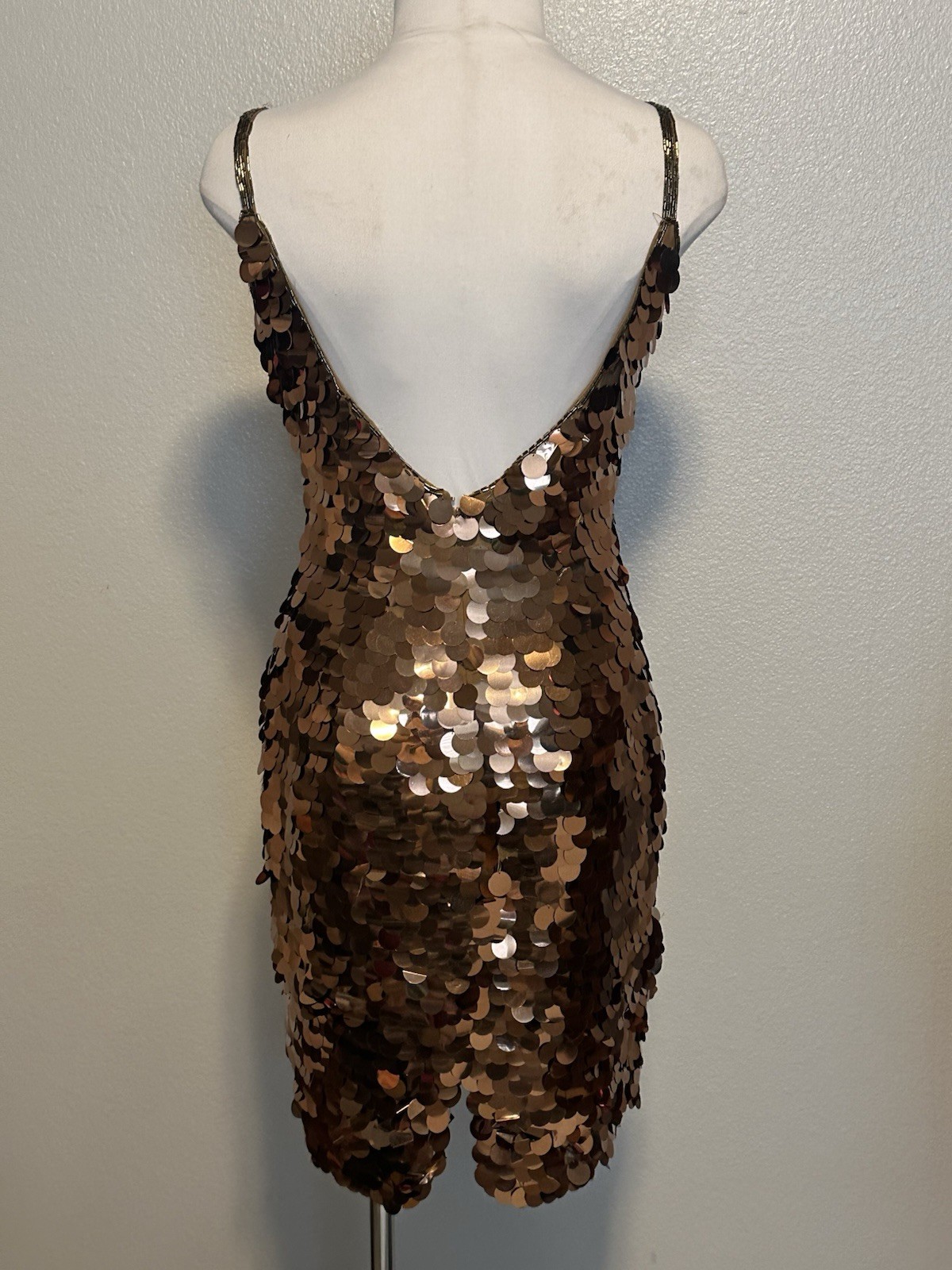 Black Tie Oleg Cassini Dress Womens 4 Bronze Gold Sequin Silk Vintage Cocktail