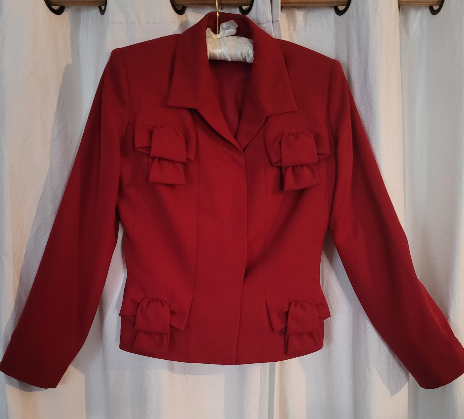Vintage Givenchy 80s Does 40s Dark Red Wool Fit Flare Jacket 40 US8
