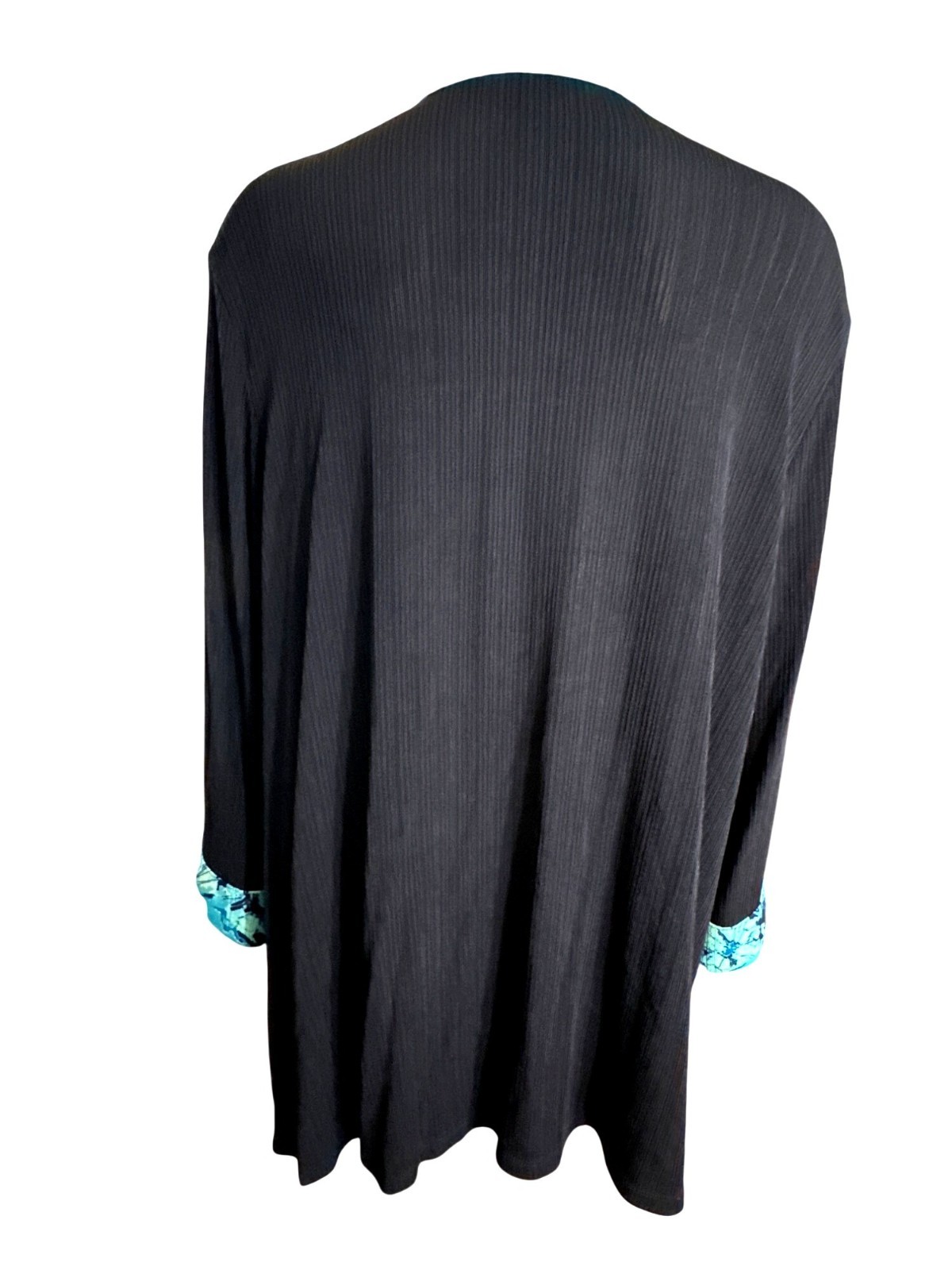 TanJay Size 2X Vintage Black Blue Abstract Trim Jacket Open Front Stretch Travel