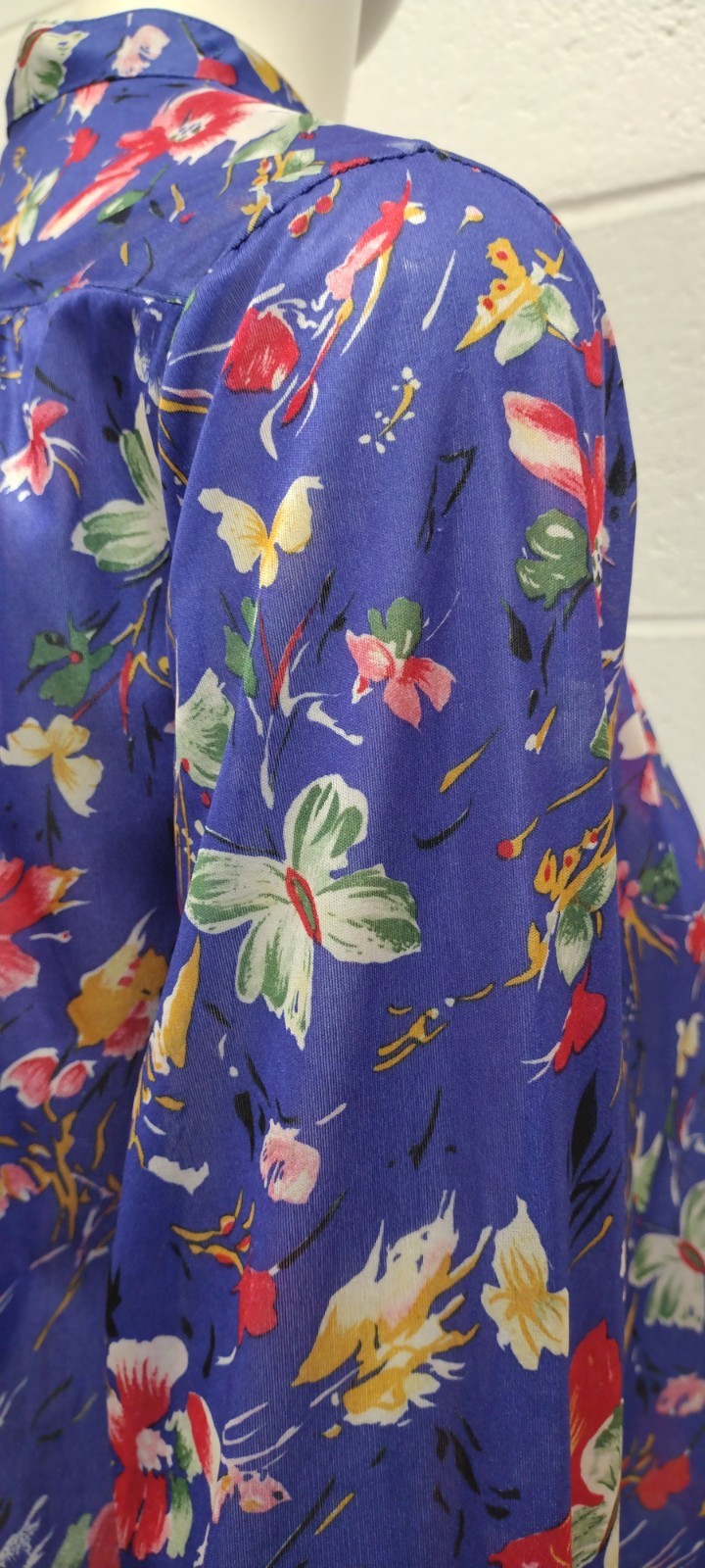 70s Organically Grown Beautiful Blouse Butterflies Watercolor Cobalt Arpeja ART