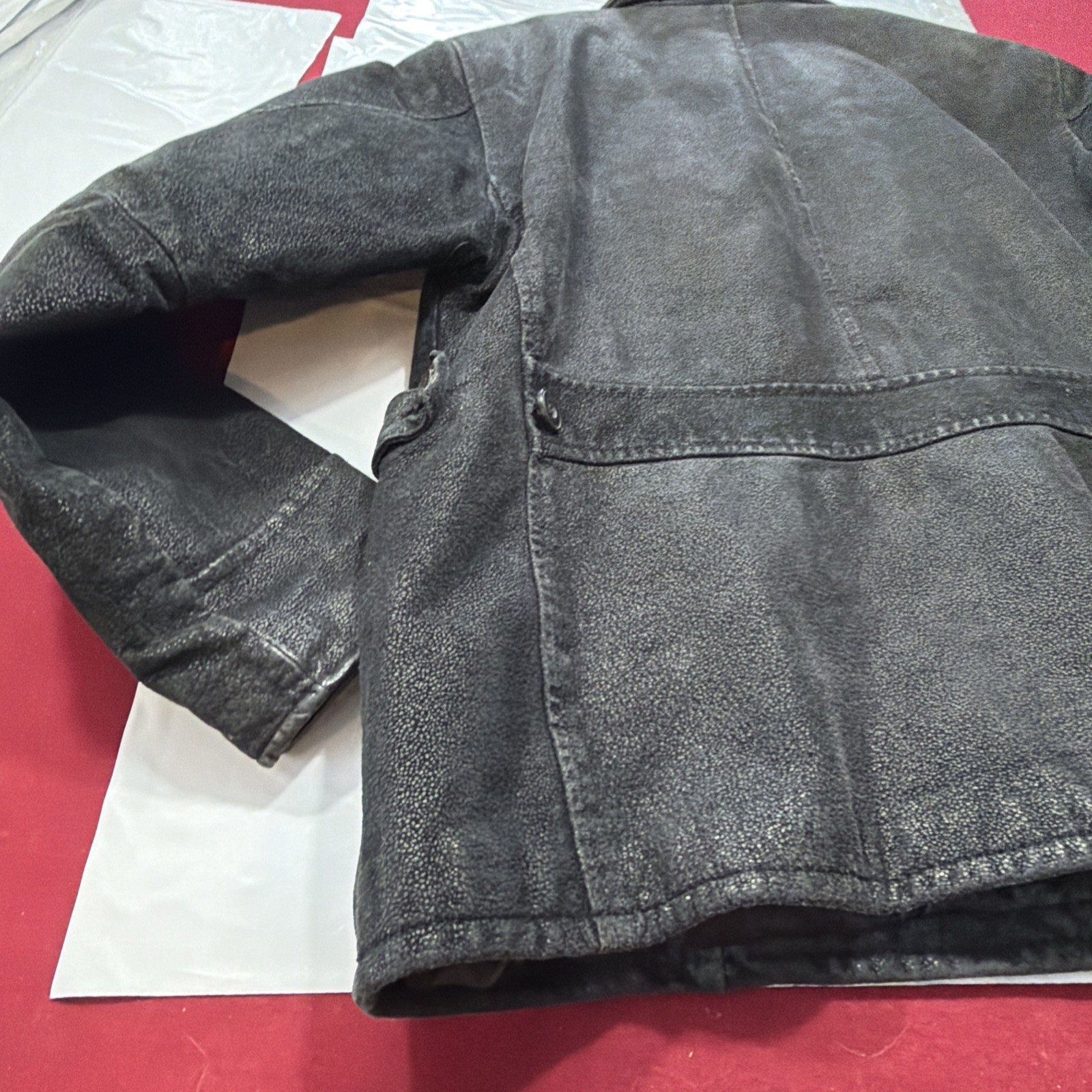 90s Kathy Ireland Black SUEDE Leather Zip Up Moto Biker Jacket Pockets Women’s L