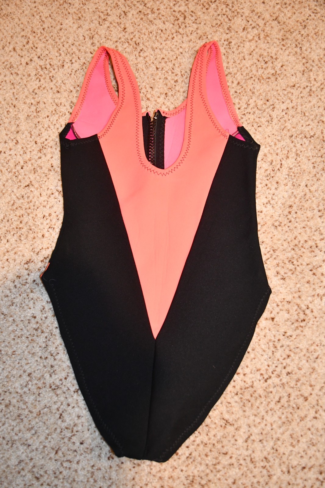 VINTAGE 1980’s 1990’S BLACK PEACH PINK NEOPRENE SWIMSUIT OCEAN TEC MEDIUM