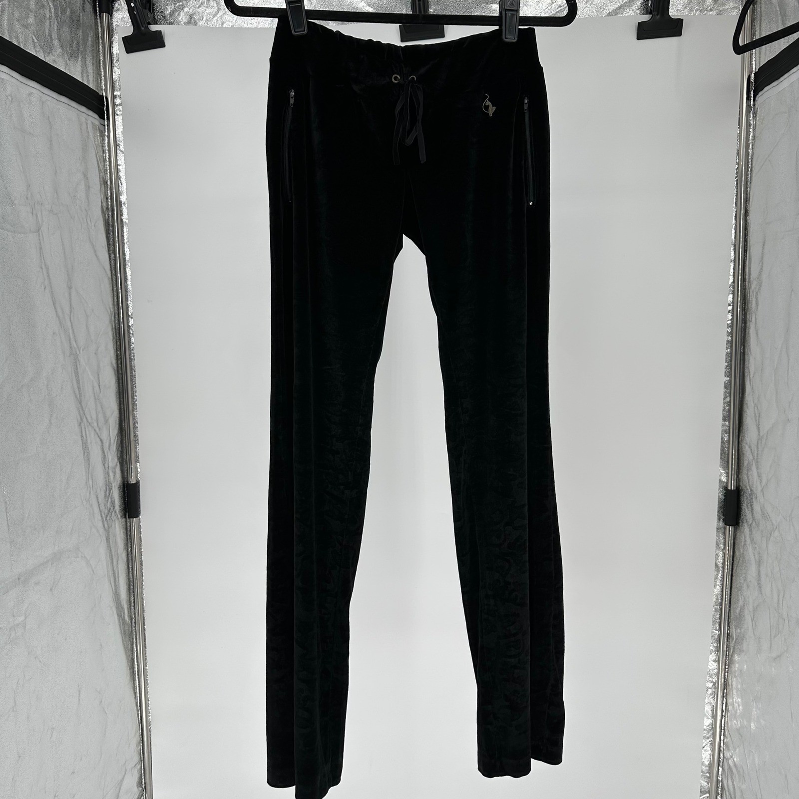 Y2K Baby Phat Black Velvet Low Rise Flare Loungewear Pants Womens Small 2000 VTG