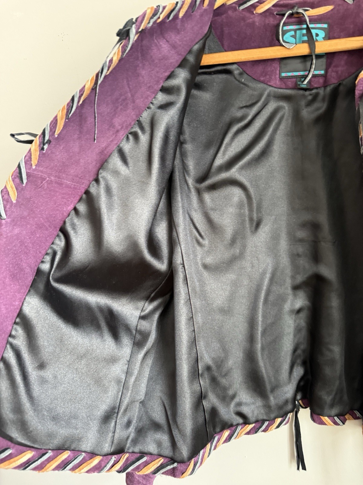 Vtg SFR Santa Fe Recreations Purple Suede Fringe Western Braided One Of A Kind M