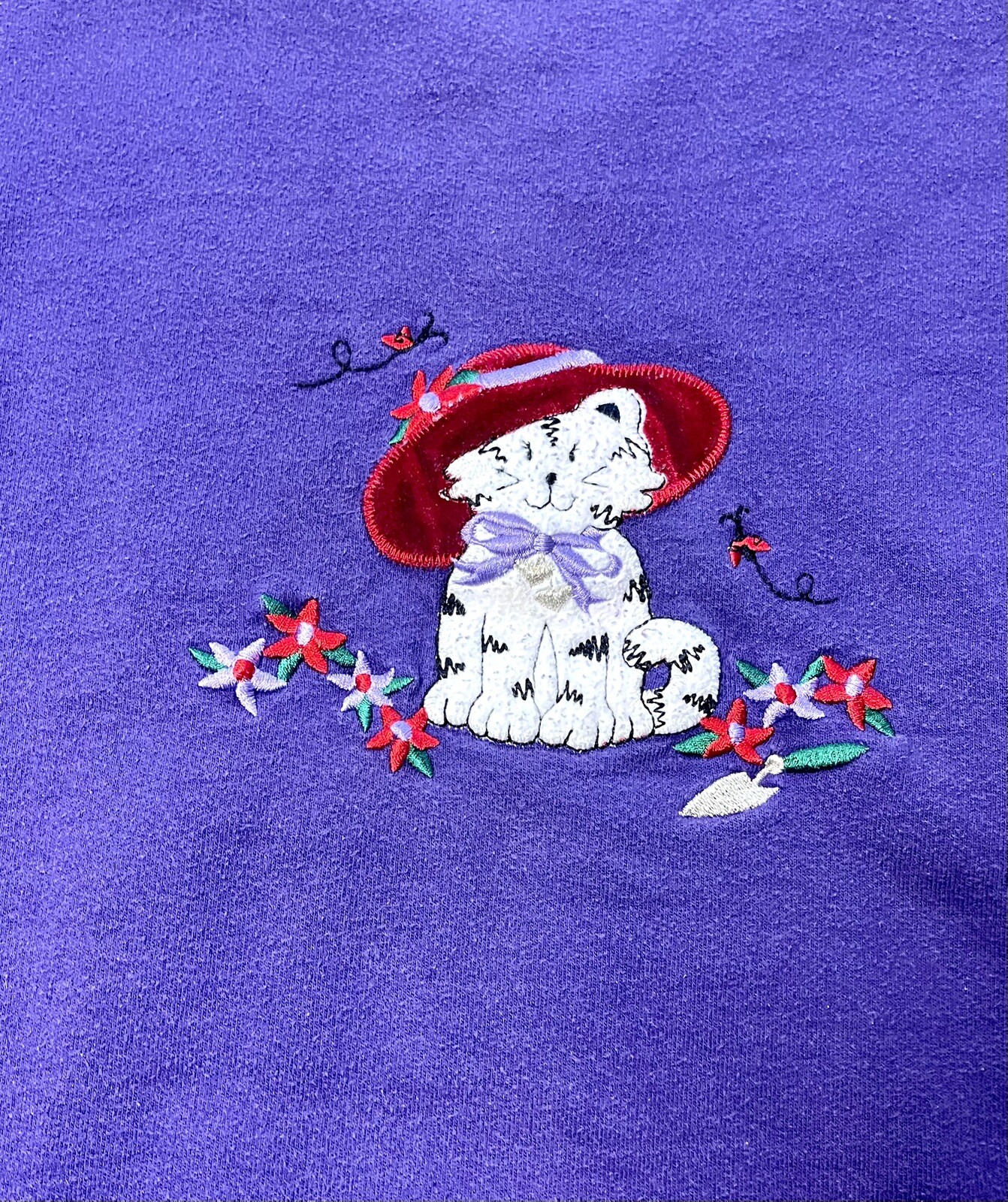 Endless Designs Sweatshirt Women’s XL Purple Embroidered Cat Long Sleeve 90’s