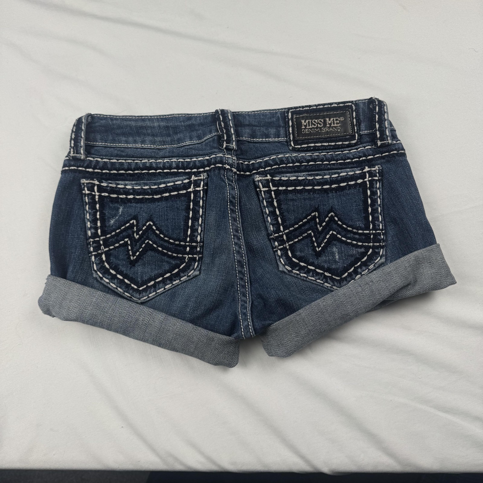 Miss Me Denim Shorts Womens 28 Blue Rolled Cuff Contrast Stitch Pockets Casual