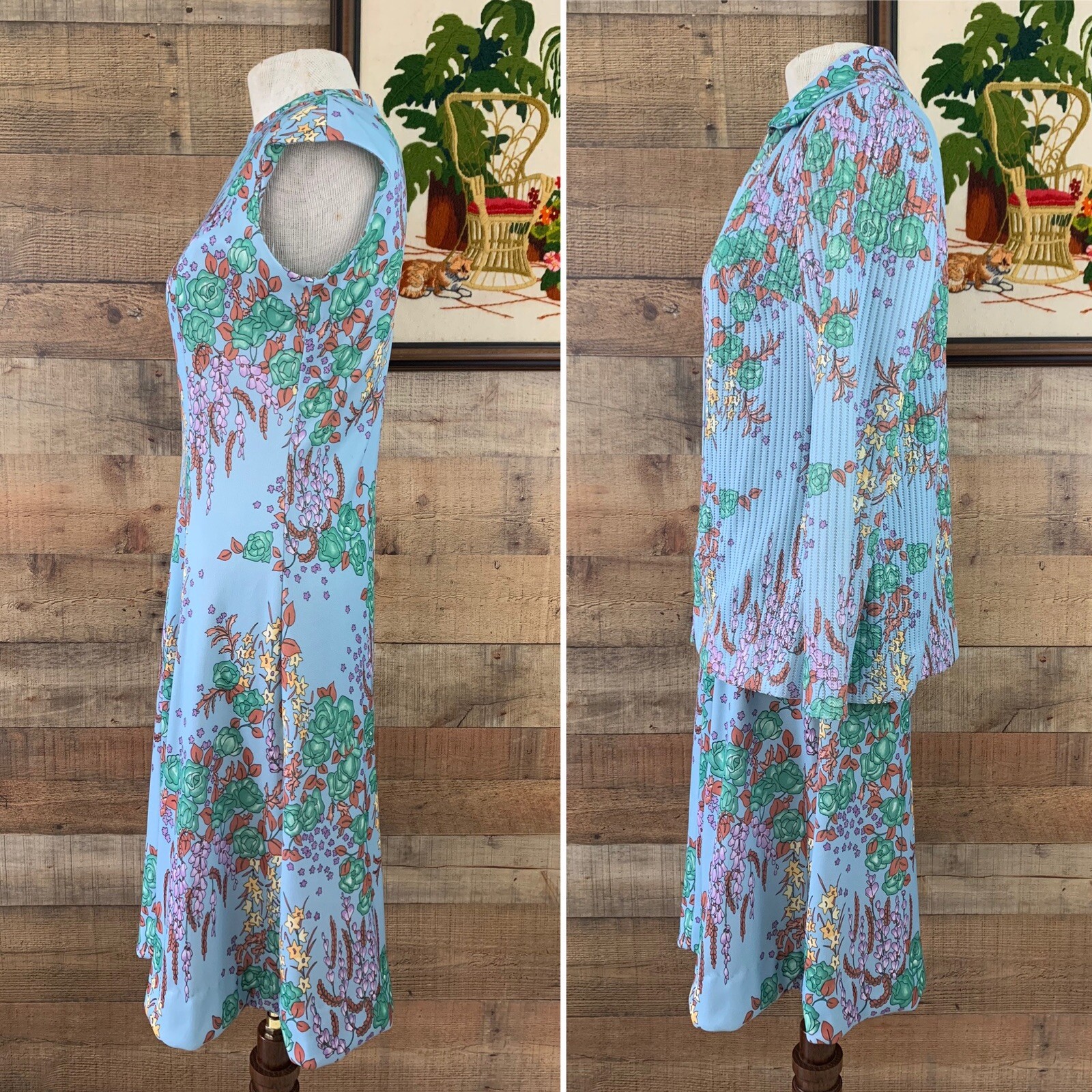Vintage 1960s 1970s Prynts Bleeker Street Knit Jacket Matching Dress Set MOD