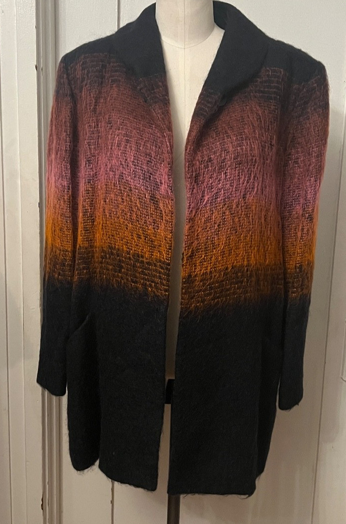 Vtg 80s Emil Rutenberg Mohair Woven Gradient Ombres Coat Jacket Women Size Small