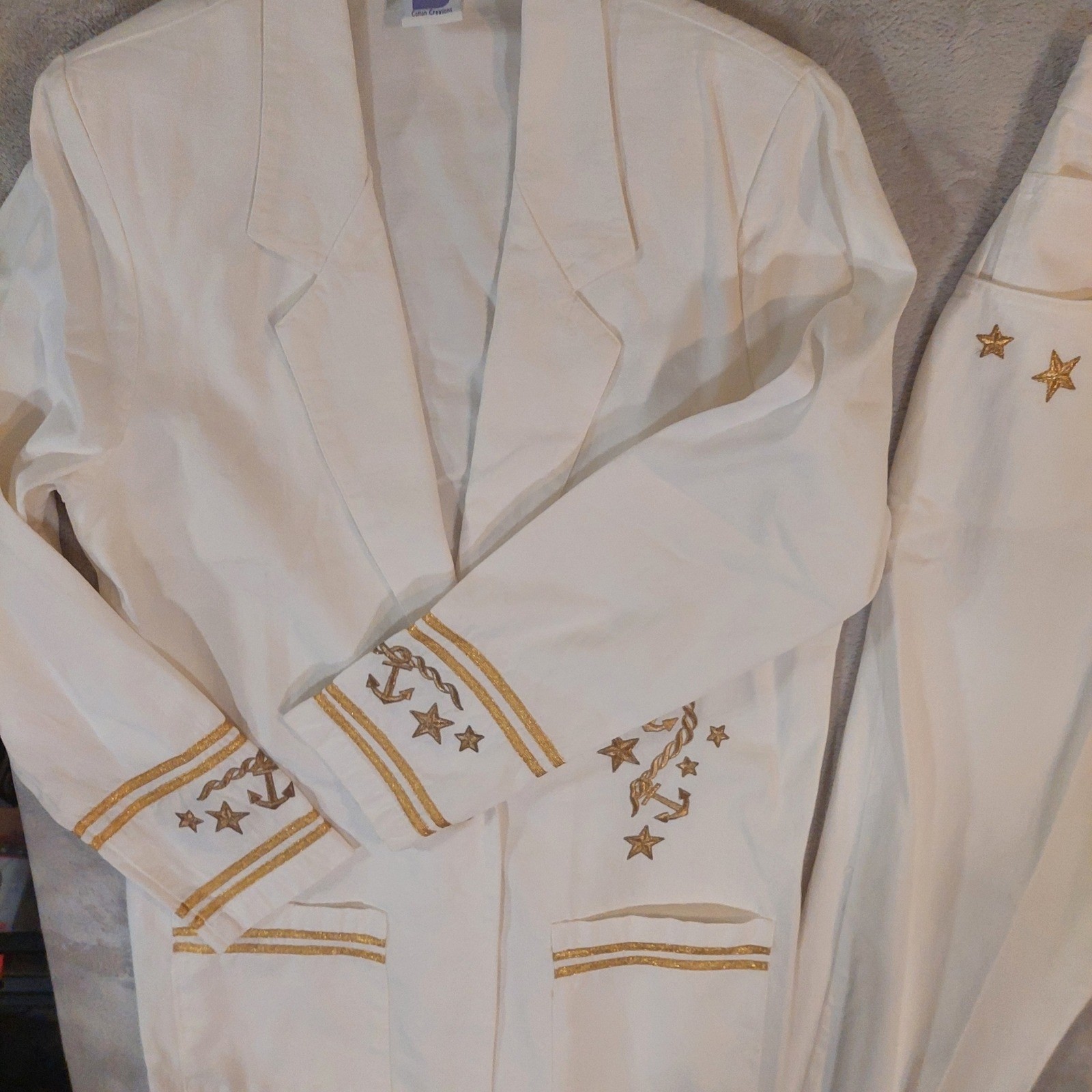 Renata B Nautical Blazer Pant Set Womens 12T White Gold Anchor Star Vintage 80s