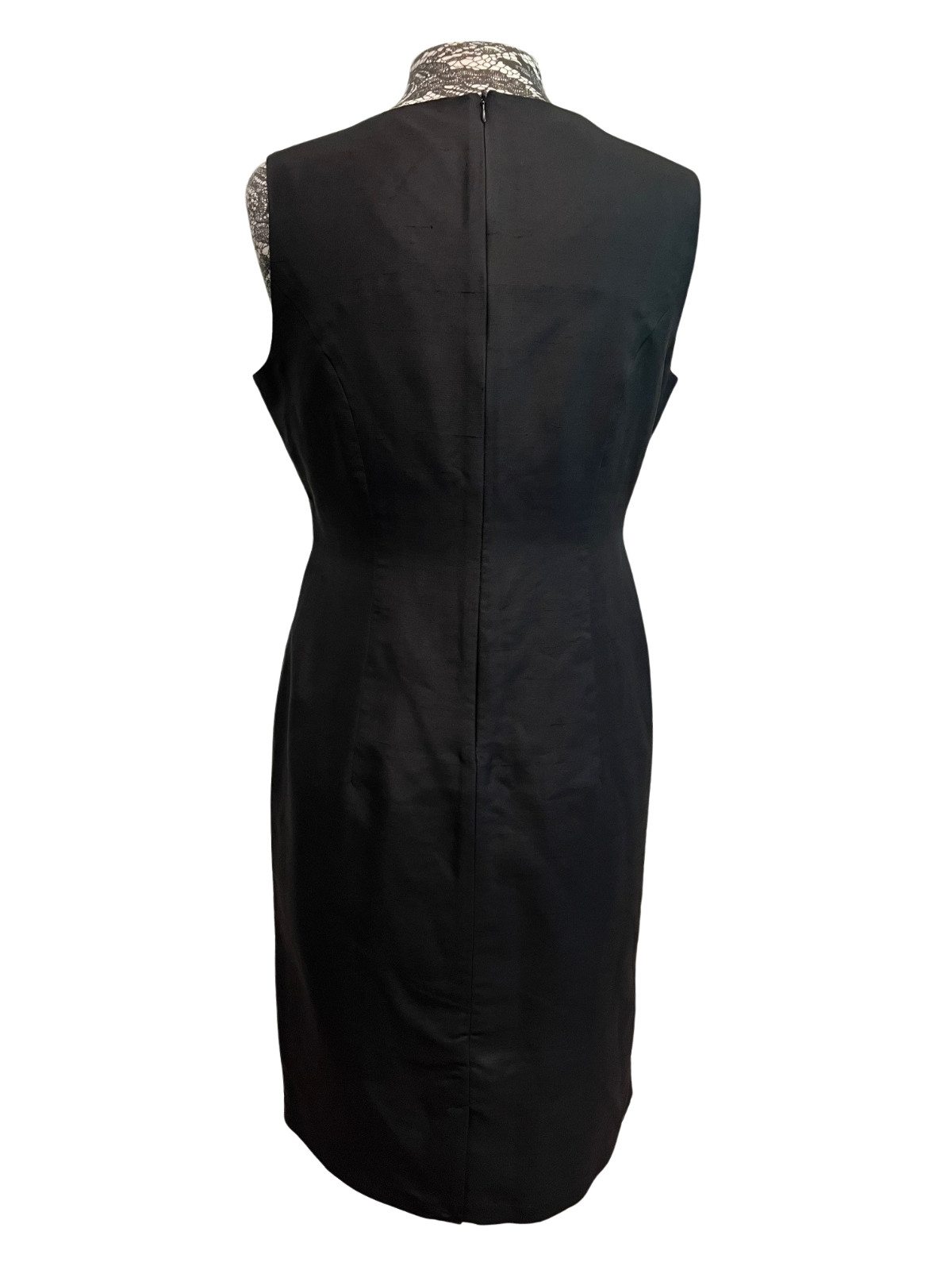 Vintage 90s Black Silk Cocktail Dress 8 Sheath Retro MCM Elegant LBD Career