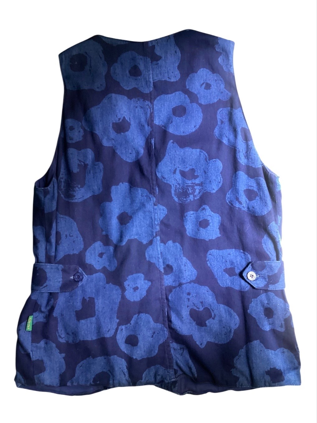 Vintage Gene Ewing Bis Size Small Sun Washed Denim Floral Print Cotton Vest