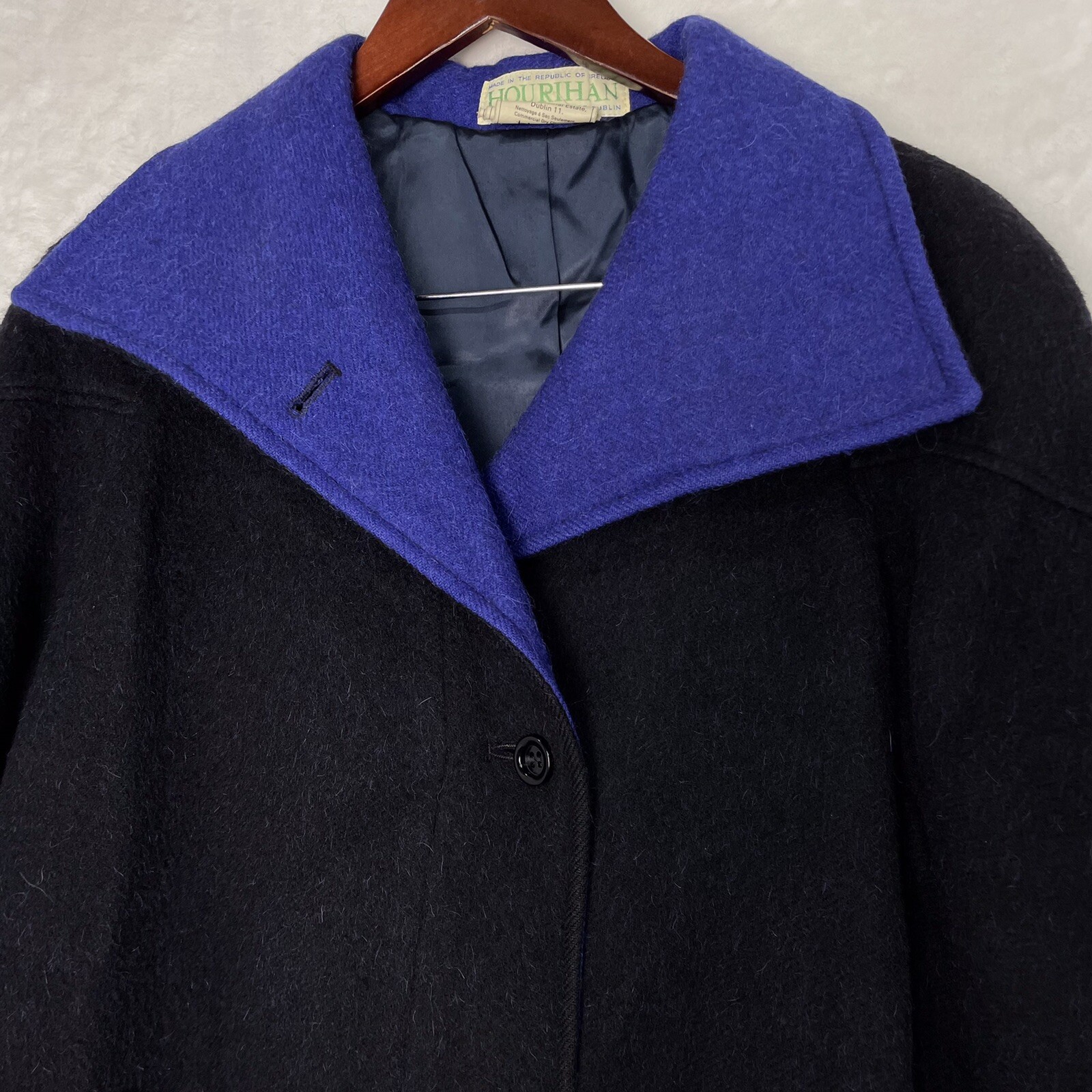 Vintage Jimmy Hourihan of Dublin Ireland Alpaca Wool Coat Maxi Duster Black Blue